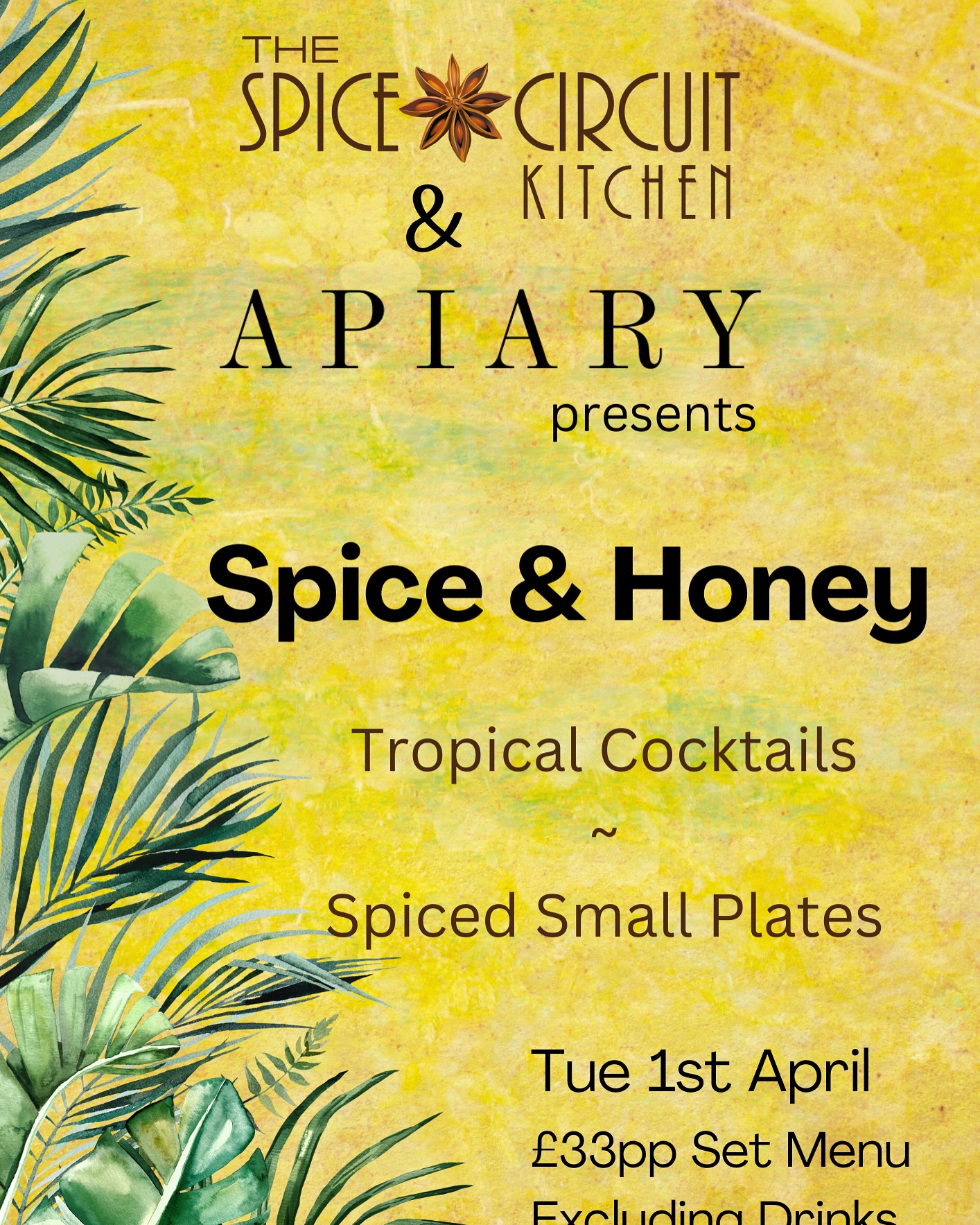 Pop - Up pit stop 1
@t_s_c_kitchen will be kick starting the pop up season for this year on the 1st of April at the very cool @apiary_uk. This will be my second time at Apiary and I really love the cool vibe of this place.
‘Spice and Honey’ pop up is inspired by the hip tropical cocktail bars and their food along the south coast of India and Sri Lanka. Apiary will be shaking and stirring some stunning cocktails whilst I will be sending out some spiced plates of food.
2 seatings - 6.30 pm and 7.30 pm
£33 per person for food
Either message me or book directly online through Apiary’s website.
See you there!