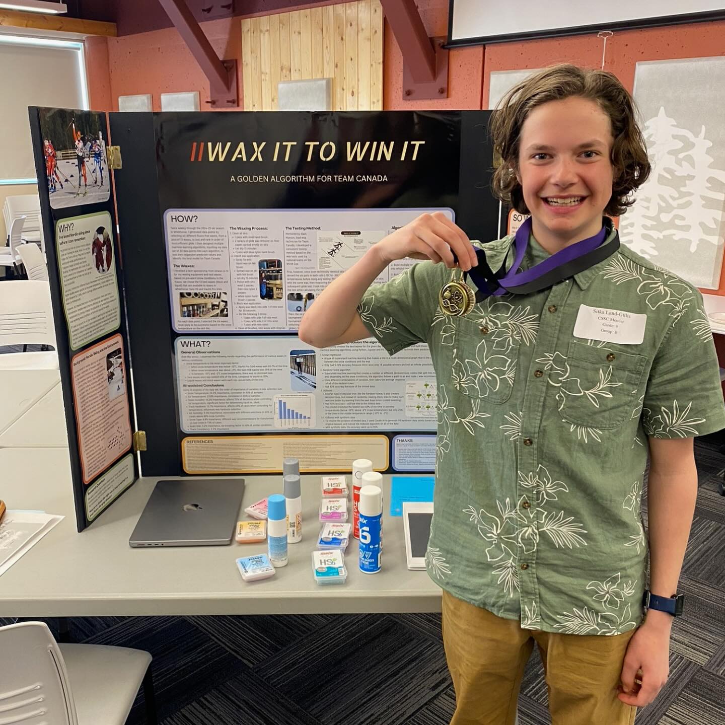 A huge day for Sitka who won the Commissioner’s Award today for ‘Best in Fair’ at the Yukon Stikine Regional Science Fair. He will be representing the Yukon at the Canada Wide Science Fair in Fredericton this June! Sitka has been hard at work on his project since August, spending at least 5 hours a week testing ski waxes, learning to code with online courses at Stanford and University of Michigan, and building machine-learning algorithms to analyze his data. His best algorithm has a 90% predictive value for selecting the race wax of the day, and he is on track to have the algorithm ready for Team Canada at the 2026 Olympics. We often don’t understand what he is doing as we can’t keep up with his learning curve, but our little guy is on fire and it has been so much fun watching him explore and learn at lightning speed with help from mentors across Canada. What a journey already!