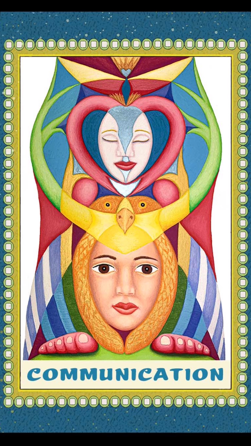 COMMUNICATION, Oracle Card for today.
Communication is the bridge that connects hearts, minds, and souls. It is the thread that weaves humanity together, transcending differences and creating understanding.
When we listen deeply and speak authentically, we create a space where empathy flourishes and understanding thrives.
The Vision: THE COURAGEOUS SHAPESHIFTER is an ode to communication in harmony with self and surroundings. At its center stands an androgynous adolescent, crowned with a golden owl and majestic antlers—symbols of intuition, wisdom, and divine connection. The antlers, reaching upward like a bridge between realms, invite higher guidance, while the owl embodies inner knowing, clarity, and trust in the unseen. On the shoulders of the youngster rests a white and red nature spirit, inwardly focused, with a face split in two—balancing masculine and feminine energies. Red, heart-shaped horns encircle her, reinforcing the sacred unity of duality. This vision is both fresh and open, carried by the youthful figure, yet meditative and sacred, embodied in the nature spirit. It weaves together flow and containment, movement and stillness, wisdom and curiosity—reminding us that true communication stems from inner balance and attunement to the world around us.
#soulart #oraclecards #inspirationalcards #communication #connecting #art #tarot #carddeck #visualization #affirmations #inspiration #motivation #energy #attunement
