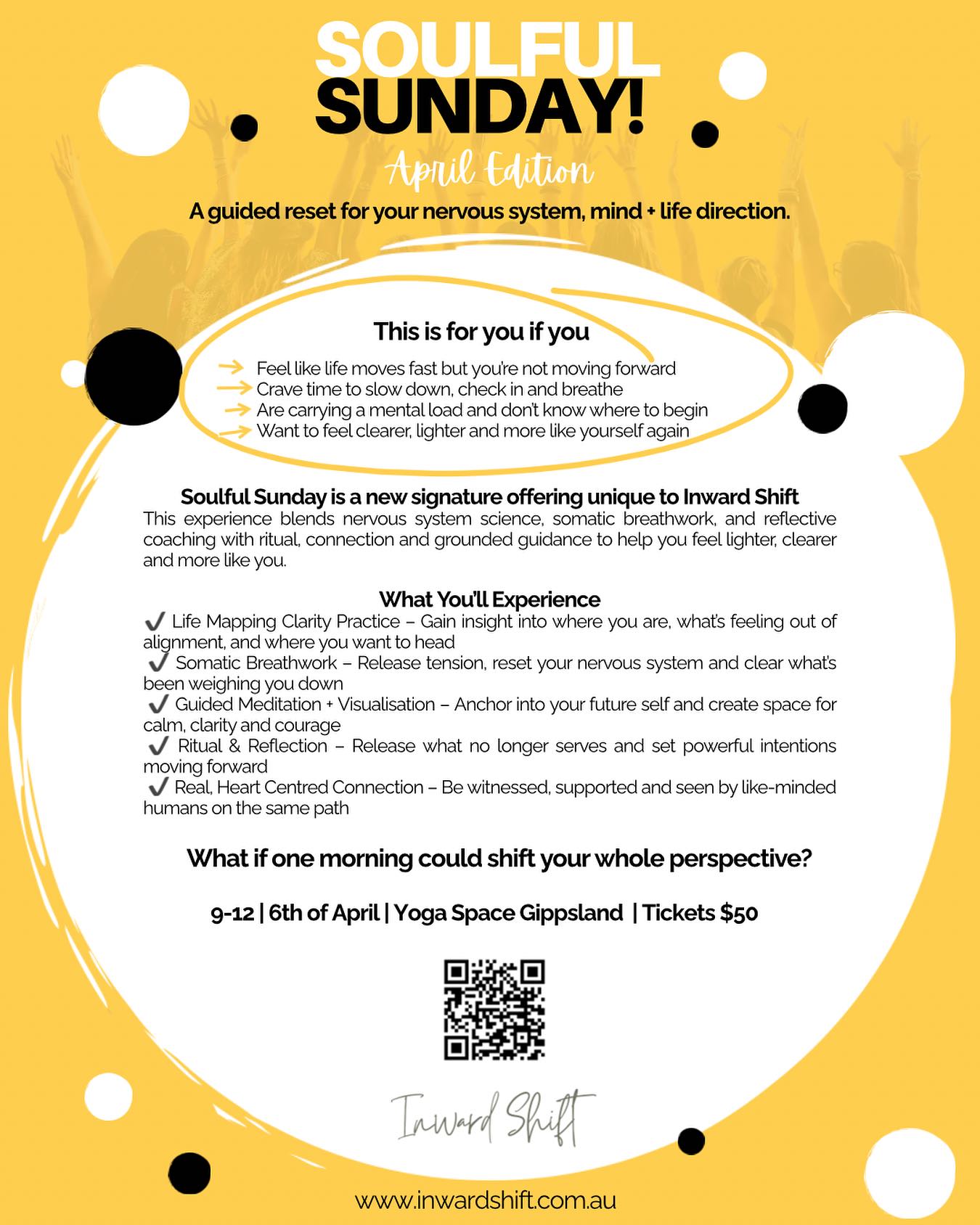 Soulful Sunday April Edition 🫶
#inwardshift #yogaspacegippsland #whatsongippsland #themiddleofeverywheregippsland #gippygirlscan #gippslandbusiness #gippslandtimes #breathworkgippsland #lifecoachforwomen #womensupportingwomen #gippslandcollective #wellingtonshireevents #gippslandconnection #personaldevelopment