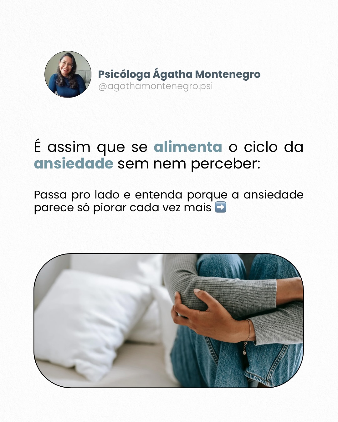 Tentar lidar sozinho com a ansiedade, quando esta se encontra em níveis muito elevados, pode ser bem complicado e pode te fazer cometer uma série de erros que só fazem com que ela piore cada vez mais. Não espere isso acontecer com você para buscar um acompanhamento psicológico.
Se você quiser conhecer meu trabalho e saber como funciona o tratamento para ansiedade comigo, me chama no direct ou no WhatsApp através do link na bio para que possamos conversar. 💬😊