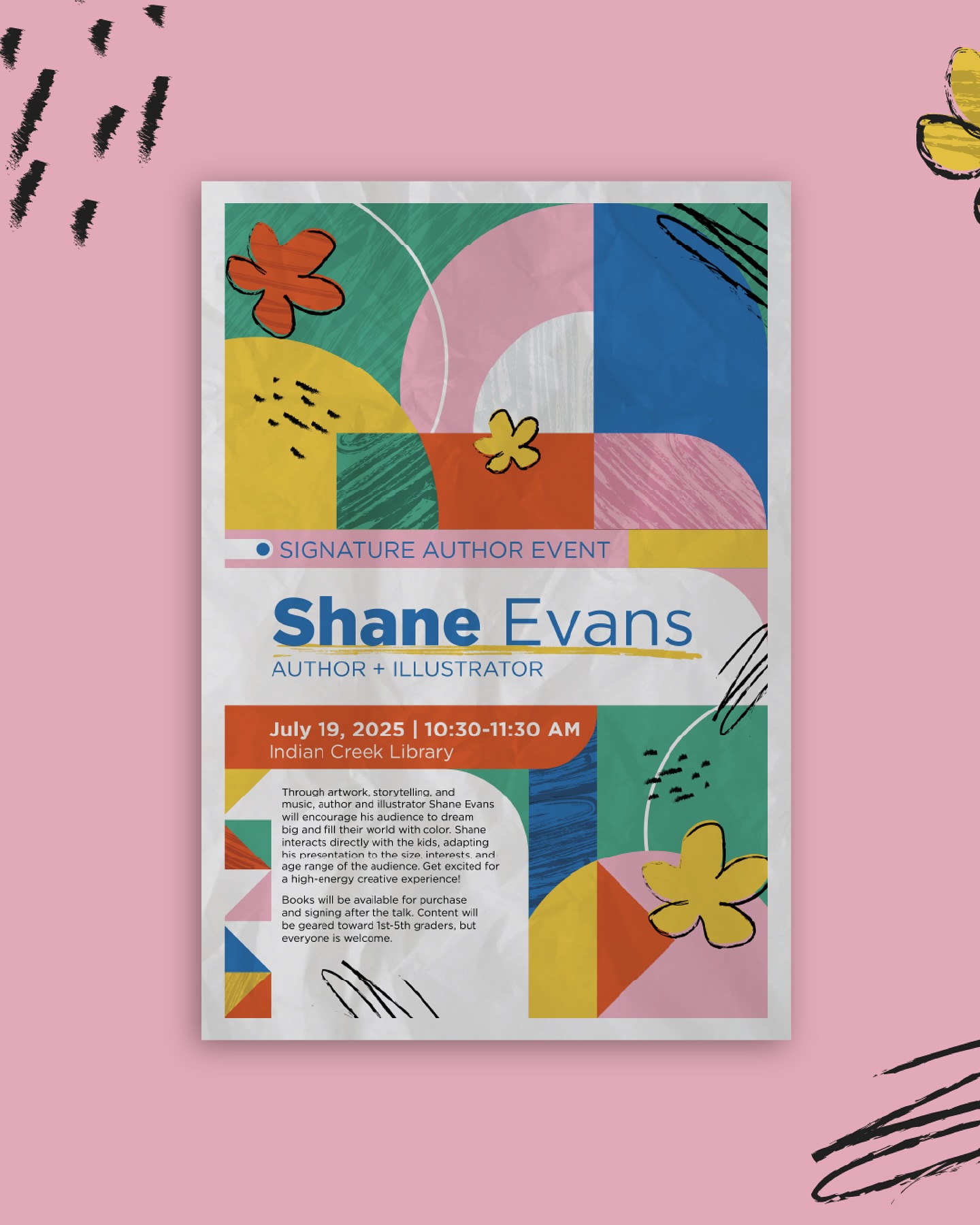 Had a lot of fun crafting some fun and bright assets for an upcoming Signature Author Event!
Loved experimenting with colors, shapes and textures to create some child-like doodles. ✏️
#graphicdesigncommunity #kansasbaseddesigner #kansascreative #adobeillustrator #adobecreativecloud #graphicdesigner #brandassets #branddesigner #authorevents #designinspiration