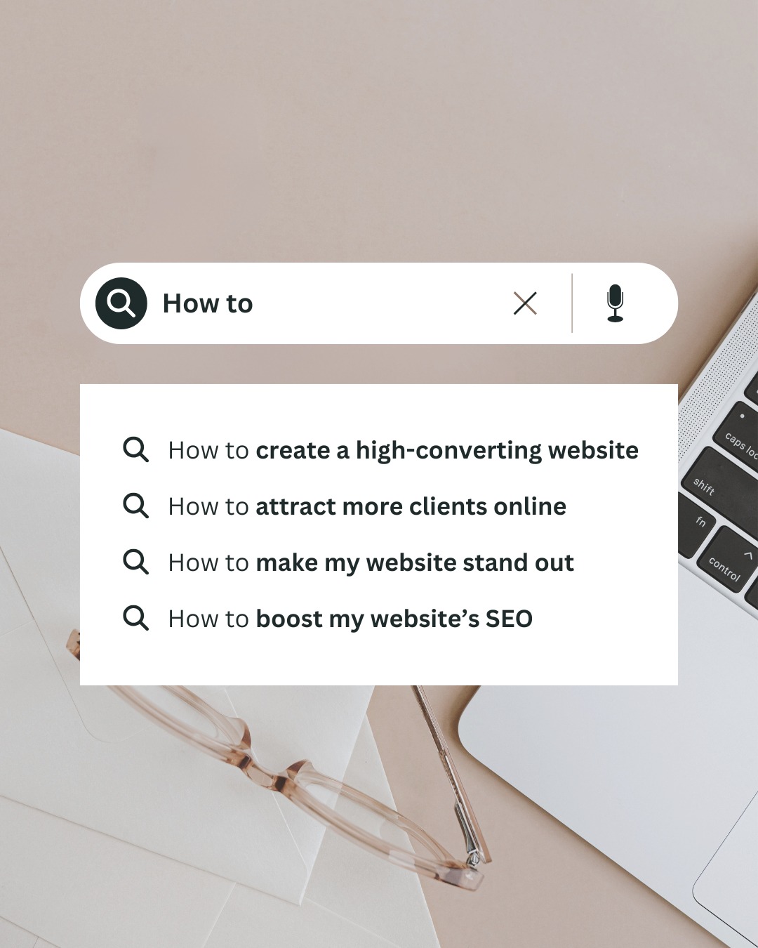 Find yourself searching "How to" for all your website struggles? 🤔
I see it all the time—business owners spending hours Googling ways to fix, improve, and grow their websites. But here’s the thing… a strategic, high-converting website isn’t built with quick fixes—it’s built with the right expertise!
The good news? You don’t have to figure it out alone! I help businesses create websites that attract, engage, and convert.
Drop a 💻 in the comments if you’ve searched for any of these—or DM me “Website Help” and let’s get your business moving in the right direction!
🚀✨
#webdesign #businessgrowthtips #websitetips #azsmallbuisness