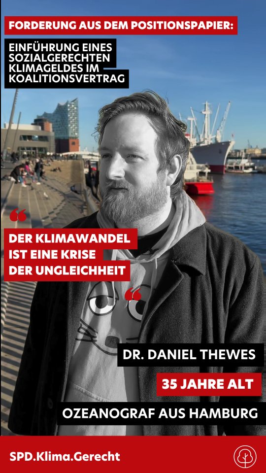 Dr. @danielthewes , #Ozeanograf aus #Hamburg und aktives Mitglied von @spd.klima.gerecht erklärt unsere Forderung „Einführung eines Klimageldes zur Umverteilung der Einnahmen aus der CO2-Abgabe “ aus dem Positionspapier zu den Koalitionsverhandlungen 📝.
Das #Klimageld ist ein wichtiger Baustein für sozial gerechten #Klimaschutz 🌍🌳. Durch steigende CO2-Preise werden viele Kosten für Konsument*innen immer größer. Ob nun bei der Ernährung, Wärmeversorgung, im Verkehr oder anderswo: am Ende zahlen die, die am Wenigsten Handlungsoptionen haben. Deshalb fordern wir, dass die steigenden Kosten umverteilt werden.
Die, die mit Abstand am meisten CO2 verursachen, sind nicht die, die am stärksten unter der CO2-Bepreisung leiden. Deshalb ist diese auch nur mit einem Klimageld wirklich gerecht gestaltbar ✊️.
#spd #koalitionsverhandlungen #co2preis #sozialgerecht #klimagerecht #spdklimagerecht