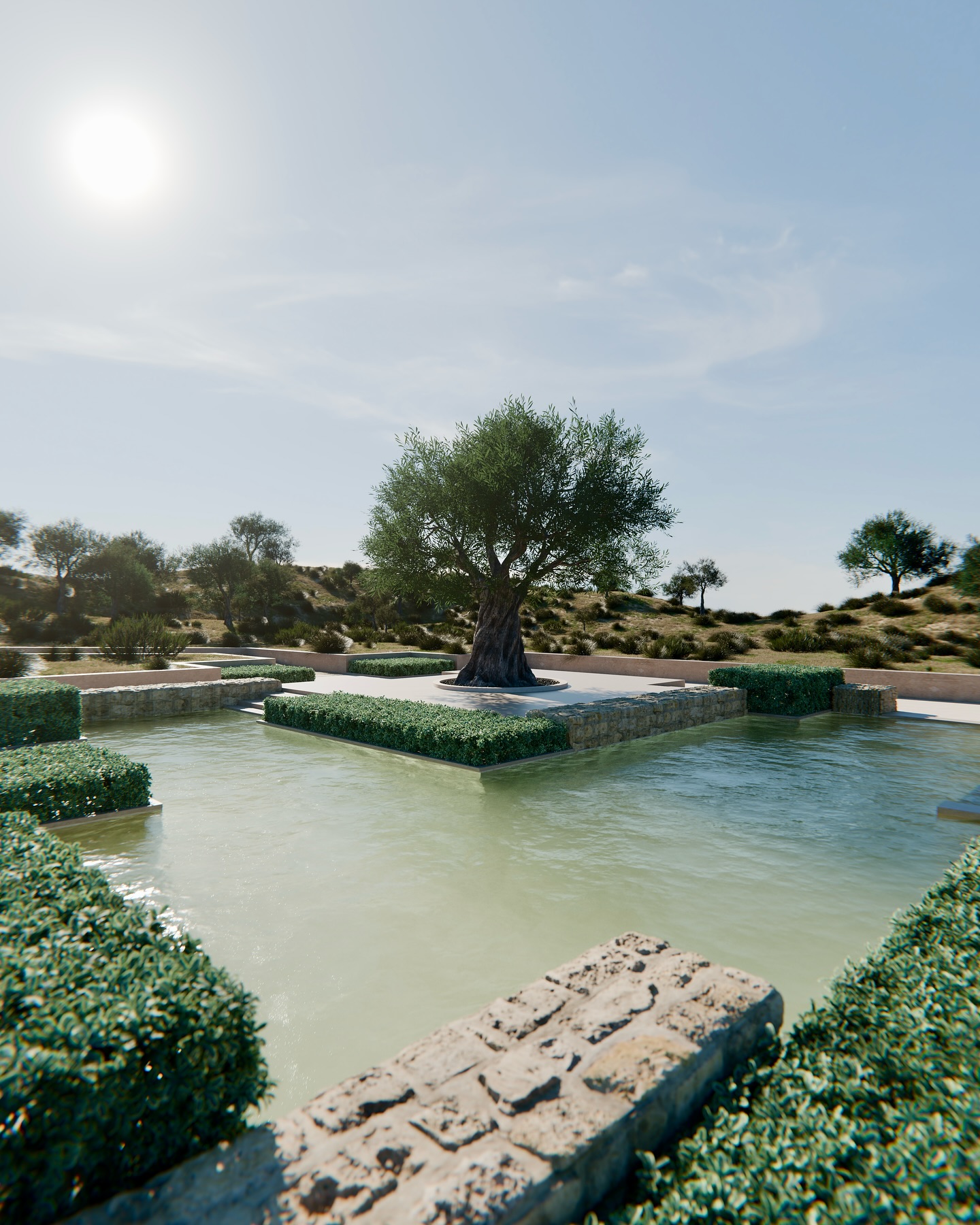 Architecture paysagère minimaliste s’intégrant harmonieusement dans un cadre naturel.
Dessin d’un bassin aux formes singulières, un travail de détail, de forme et de matières.
Une attention particulière à l’asymétrie et à la déstructuration porte le concept de cet ouvrage.
Le bassin, situé au cœur du projet, est entouré d’un axe de circulation principal offrant diverses typologies d’accès à l’eau.
Des murets en pierres et des topiaires créent des variations subtiles de volumes, de hauteurs et de textures.
Implanté sur une plateforme, un olivier majestueux trouve sa place et domine l’ouvrage.
#swimmingpool #landscapearchitecture #dryland