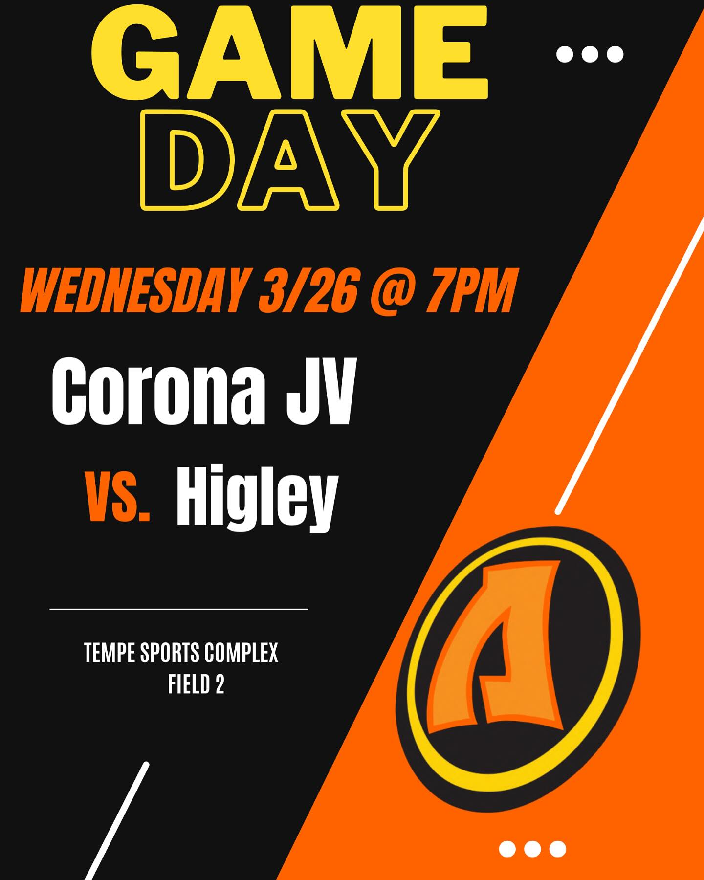 Come out and support our JV team as they take on Higley!
Tempe Sports Complex, Field 2!
Go Aztecs!!! 🧡🖤