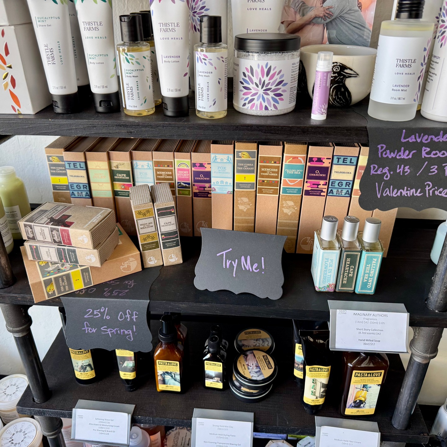 Happy Friday! We love fragrance creator Imaginary Authors for their truly unique and whimsical style. Each scent conjures and creates memories with creative storytelling. These fine fragrances are formulated with safe, ethically-sourced and environmentally-friendly materials. And best of all, they're 25% off for Spring!
Try our testers next time you're in