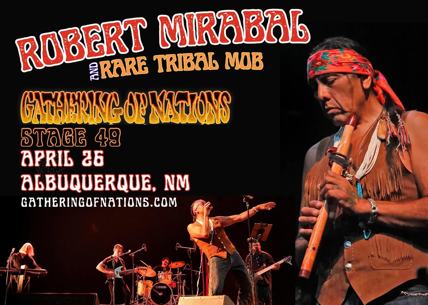 Robert Mirabal and Rare Tribal Mob return to @gatheringofnations Stage 49 April 26