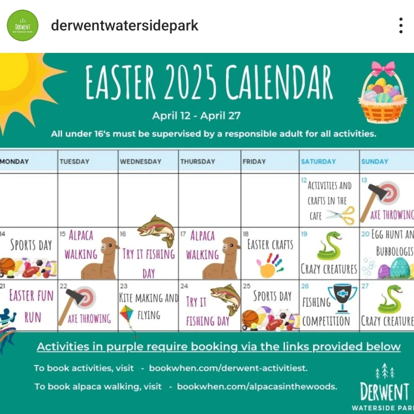 🐣 Easter Activities at Derwent Waterside Park! 🐰🌸
Lots of fun activities for our guests staying over the Easter holidays to try - all organised by @derwentwatersidepark 🌿☀️🥚🎨🐍🪓🎣🪁🦙
#EasterFun #DerwentWatersidePark #FamilyAdventures #SpringVibes #CronkleyCottage #HolidayLet #Northumberland #CountyDurham #DerwentReservoir