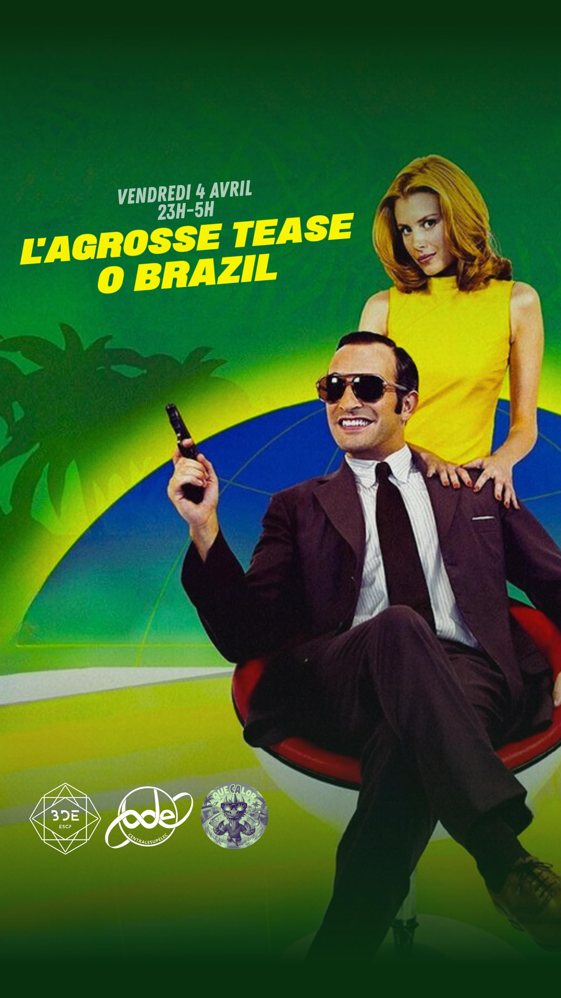 🌴🇧🇷 𝗟’𝗔𝗚𝗥𝗢𝗦𝗦𝗘 𝗧𝗘𝗔𝗦𝗘 𝗢 𝗕𝗥𝗔𝗭𝗜𝗟 🇧🇷🌴
𝗘𝗦𝗖𝗣 𝘅 𝗖𝗲𝗻𝘁𝗿𝗮𝗹𝗲𝗦𝘂𝗽𝗲́𝗹𝗲𝗰 𝘅 𝗔𝗴𝗿𝗼𝗣𝗮𝗿𝗶𝘀𝗧𝗲𝗰𝗵
En digne représentant de la SCEP, Hubert - agent OSS117 - t’invite à une soirée au fin fond du Brésil tropical où des spécimens d’ingénieurs de CentraleSupélec et d’AgroParisTech s’adonnent à des activités exotiques.
Il incombe à Hubert Bonisseur de La Scep d’enseigner l’élégance, le raffinement et surtout l’art de la fête.
Une mission commune : se mettre une mine tudo bem.
Pour cette collab explosive entre le BDE de l’ESCP, le BDE de Centrale et la ca2a de l’Agro, on a prévu les choses en (très) grand.
3 écoles, 1 nuit. Bem-vindo ao Rio !
@bdecentralesupelec @ca2a_que_calor
🦜Le Brasil Tropical, 36 rue du Départ 75015 Paris
🕶️ Vendredi 4 avril | 23h-5h
🚨Shot gun le mercredi 26 mars à 13h