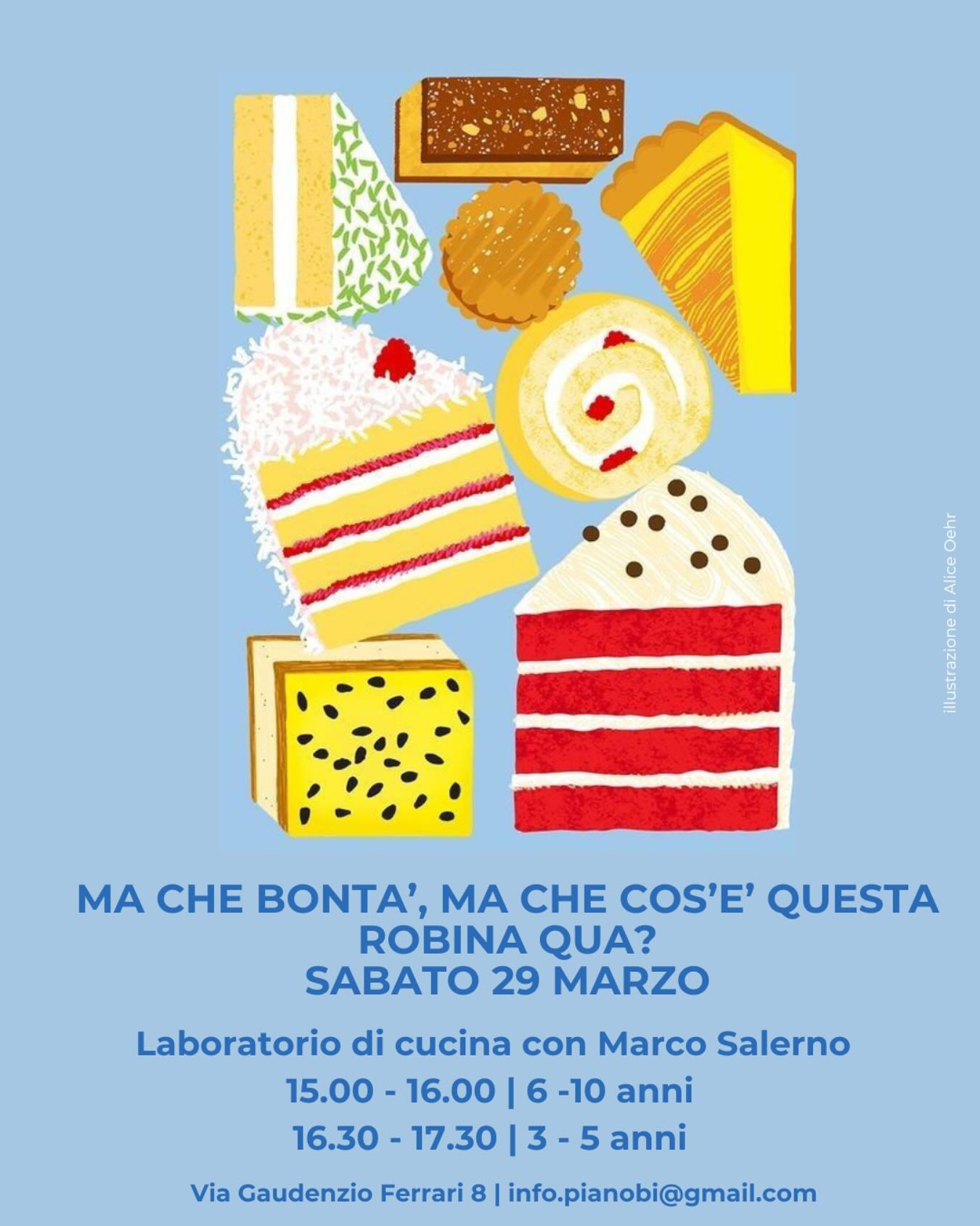 Un sabato da leccarsi i baffi!
Sabato 29 marzo vi aspettiamo per un dolcissimo laboratorio di cucina in compagnia di Marco Salerno 🤍
per info e prenotazioni info.pianobi@gmail.com