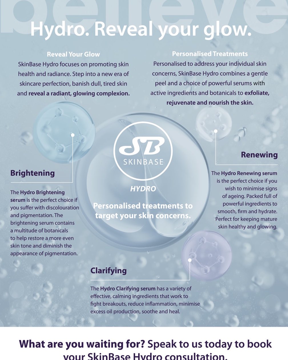 Our new Skinbase Hydro treatment is now available. A nourishing treatment tailored to your specific skin type. A wonderful treat for your skin, and a great gift for any occasion. Feel free to contact me for further information #skinbase #glowingskin #mothersday #skinbasehydro