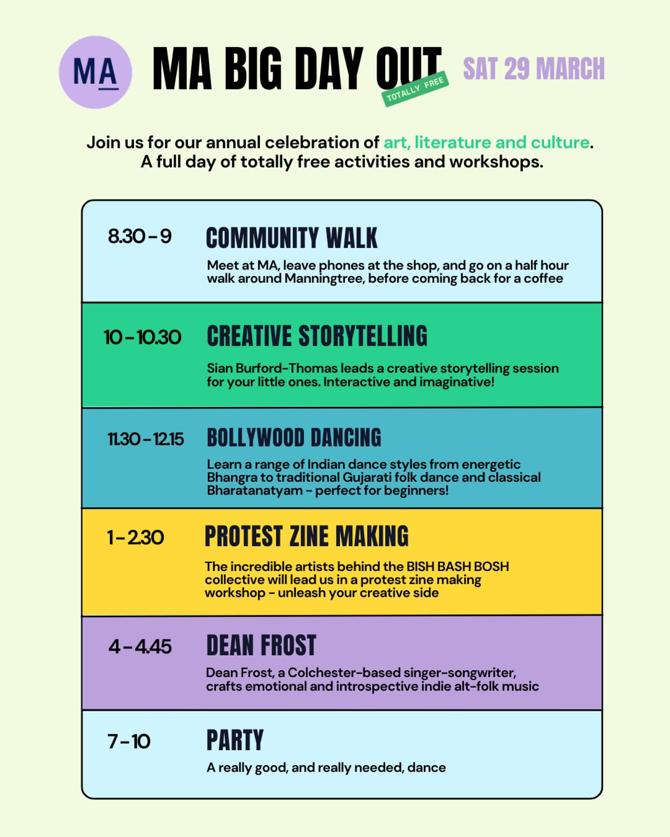 💜 THIS SATURDAY 💜
MA Big Day Out - a whole day of TOTALLY FREE events and workshops, finishing off with a giant party to celebrate 2 years of MA. No need to book anything - just show up and celebrate with us. Can’t wait to see you there ✨