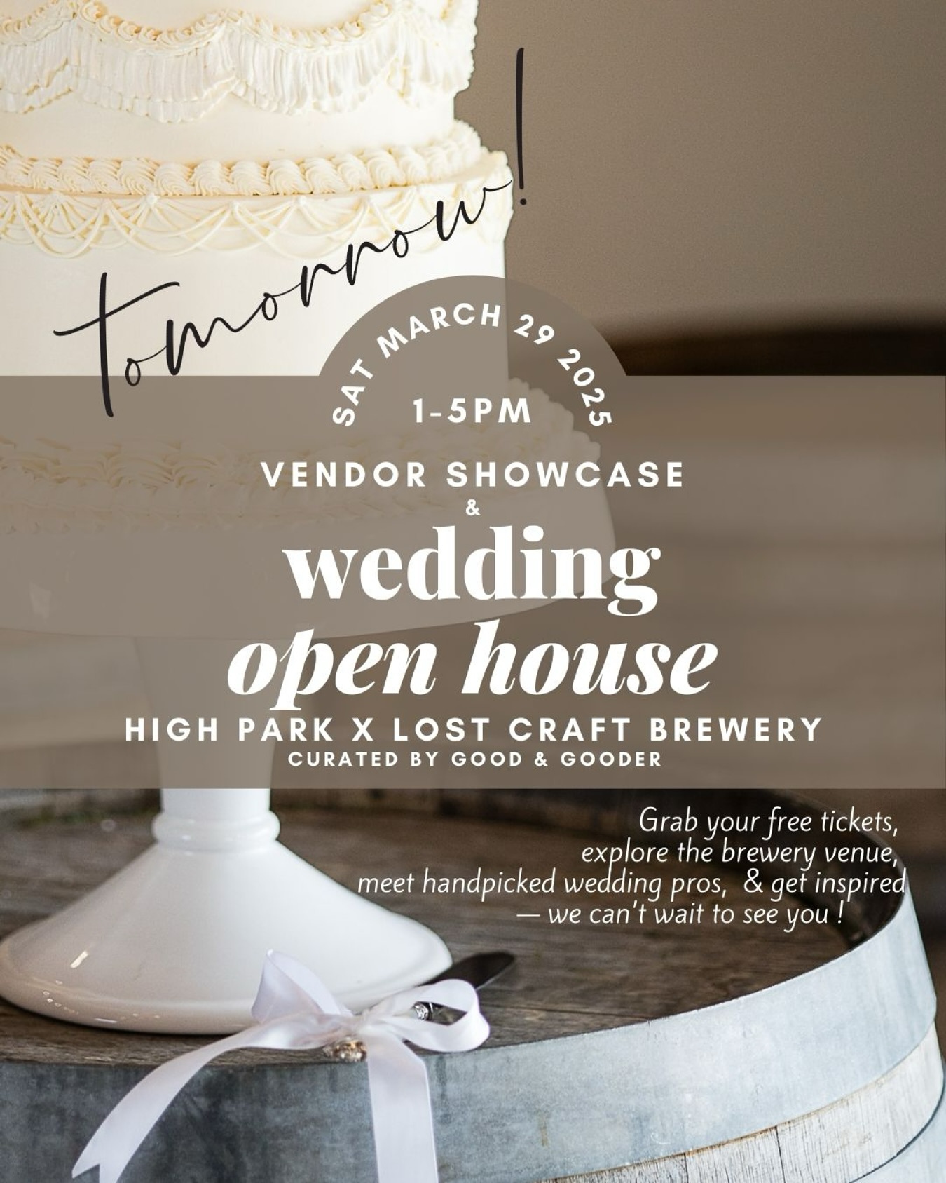 IT’S HAPPENING TOMORROW!🍺🍺🥂🥂
The High Park x Lost Craft Brewery Open House & Vendor Showcase is finally here, and we can’t wait to welcome you! 🎉💍
✨ Come by, get inspired, sip a beer, and meet some absolutely amazing wedding pros! Whether you’re newly engaged, planning the final details, or just looking for ideas, this is THE event to be at. 🍻💐🎶
📍 High Park x Lost Craft Brewery – 839 Runnymede Rd, Toronto
📅 Saturday, March 29, 2025
⏰ 1:00 PM – 5:00 PM
🚗 Free parking available!
🎟 FREE entry—Just don’t forget to RSVP!
From wedding planners to photographers, florists, live entertainment, desserts, and even a luxury glamping getaway giveaway (!!!), we’ve got it all. 🏕️🍰🎶
Tag your fiancé, wedding party, or bestie and make a day of it! RSVP now—link in bio!.
.
.
.
.
#TorontoWeddings #EngagedInToronto #WeddingOpenHouse #TorontoBrides #WestToronto #Roncy #BloorWestVillage #JunctionTO #TorontoEvents #HighParkBrewery #LostCraftBeer #WeddingPlanning #WeddingVendors #OntarioCouples #TorontoVendors #WeddingExpo #BrideToBe #GroomToBe #SheSaidYes #TorontoGroom #TorontoBride #TorontoWeddingVendors #WeddingIdeas #EngagedLife #WestEndToronto #TorontoDateIdeas #PlanYourWedding #LoveInToronto #MuskokaWeddings #GTAWeddings