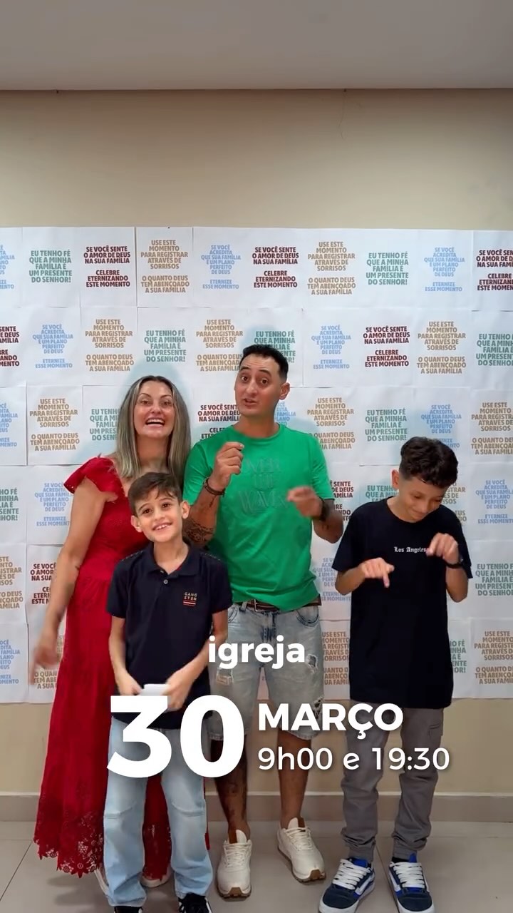 No dia 30 de março, encerraremos o mês com um grande Culto da Família! ❤
Com a presença do Pr. Ferrari, que trará uma mensagem especial. Um momento para aprendermos juntos sobre como ser uma família segundo a Palavra de Deus.
Culto as 9h e as 19:30
Te esperamos!
.
.
.#familia #cristo #igreja