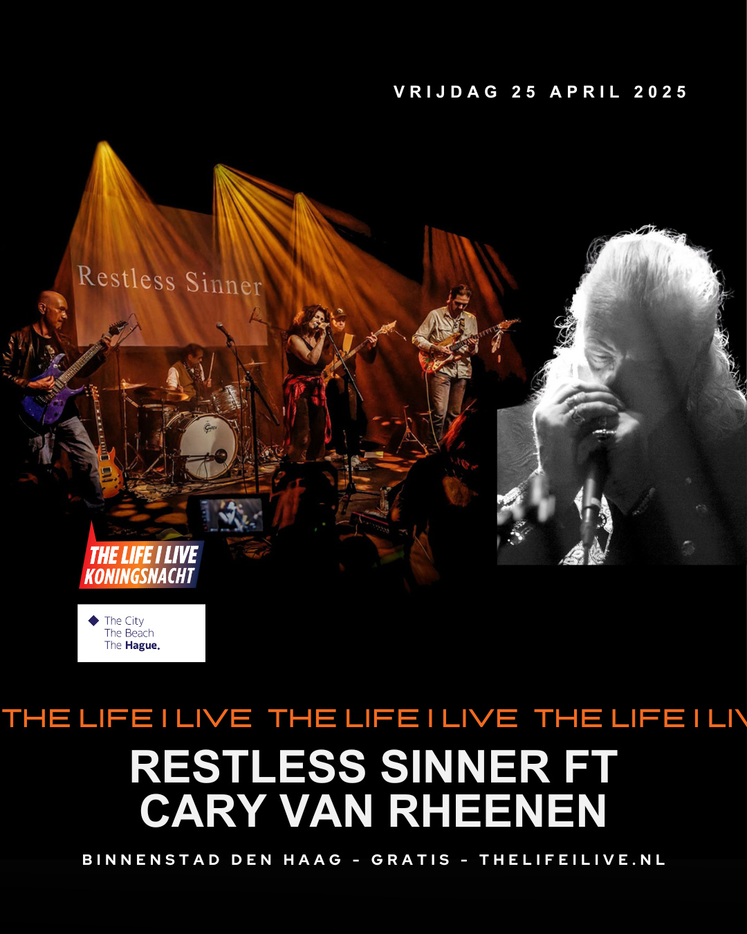• Restless Sinner ft Cary van Rheenen x Life I Live – 25 april, Den Haag •
Met een krachtige mix van blues, rock en een vleugje soul brengt zangeres Raymunda muziek die zowel diep raakt als meeslepend is. Geïnspireerd door de sound van de 60s en 70s, weet deze band als geen ander hoe ze hun publiek kunnen meenemen op een emotionele reis. Van rauwe, opzwepende energie tot intieme ballads die je ziel raken – elk optreden is puur, oprecht en intens.
Hun album "All of Me" (2019) is als een dagboek, vol ironie, emotie en levensverhalen die op het podium tot leven komen. In oktober 2024 namen ze hun nieuwste plaat "The Game is Over" live op in Hedon Zwolle, een album waarin de blues nog steeds doorklinkt, maar de rockkant meer naar voren komt. Met deze release introduceren ze ook hun nieuwe naam: Restless Sinner.
Raymunda’s unieke stem en haar vermogen om het publiek volledig mee te slepen in haar emoties, maken elk optreden onvergetelijk. Met haar oldtimer camper en trouwe hond Rex trekt ze het land door, op zoek naar nieuwe muzikale avonturen. Op Life I Live 2025 brengt ze haar ongepolijste, doorleefde sound naar de straten van Den Haag. Dit wil je niet missen! 🎶🔥
📍 Binnenstad Den Haag
🫰🏼 Gratis
🎶 Vanaf 18:00
#Raymunda #RestlessSinner #LifeILiveFestival #DenHaag #Koningsnacht2025 #LiveMusic #BluesRock #RockAndSoul