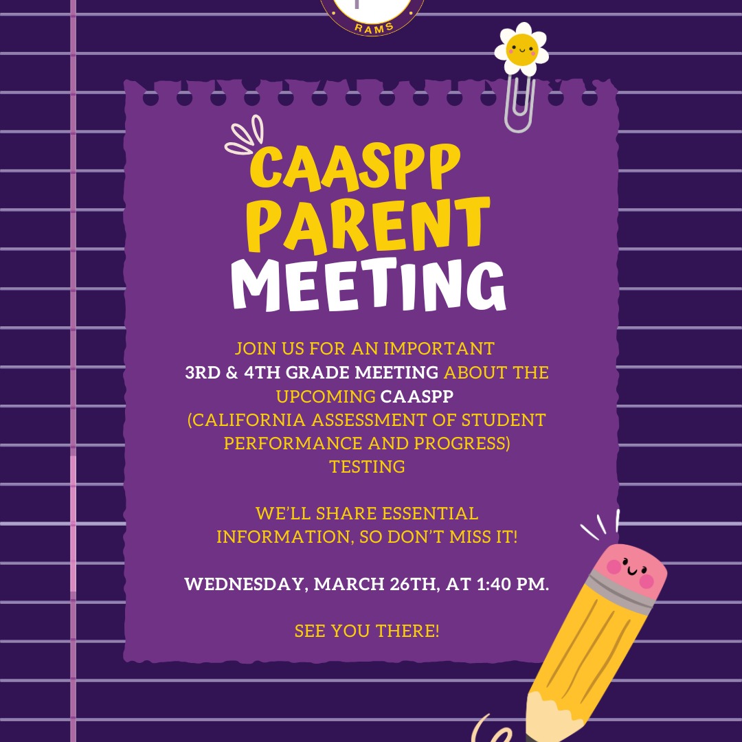 Good afternoon TEACH Prep families,
Iโd like to share essential details about our upcoming **parent meeting for 3rd and 4th-grade families regarding the CAASPP (California Assessment of Student Performance and Progress).
๐
Meeting Date: Wednesday, March 26th
๐ Time: 1:40 PM
๐ Location: TEACH Prep
Your attendance is highly encouraged, as your support is essential for our students' success on this annual state assessment.
Additionally, we have scheduled CAASPP test preparation sessions on the following dates:
๐ March 29, 2025
๐ April 14, 2025
๐ April 26, 2025
๐ข Check your childโs backpack for a flyer with more details!
If you have any questions, please call our main office (323) 872-0708
Thank you, and I look forward to seeing you there!
Best regards,
Mr. Du
Assistant Principal