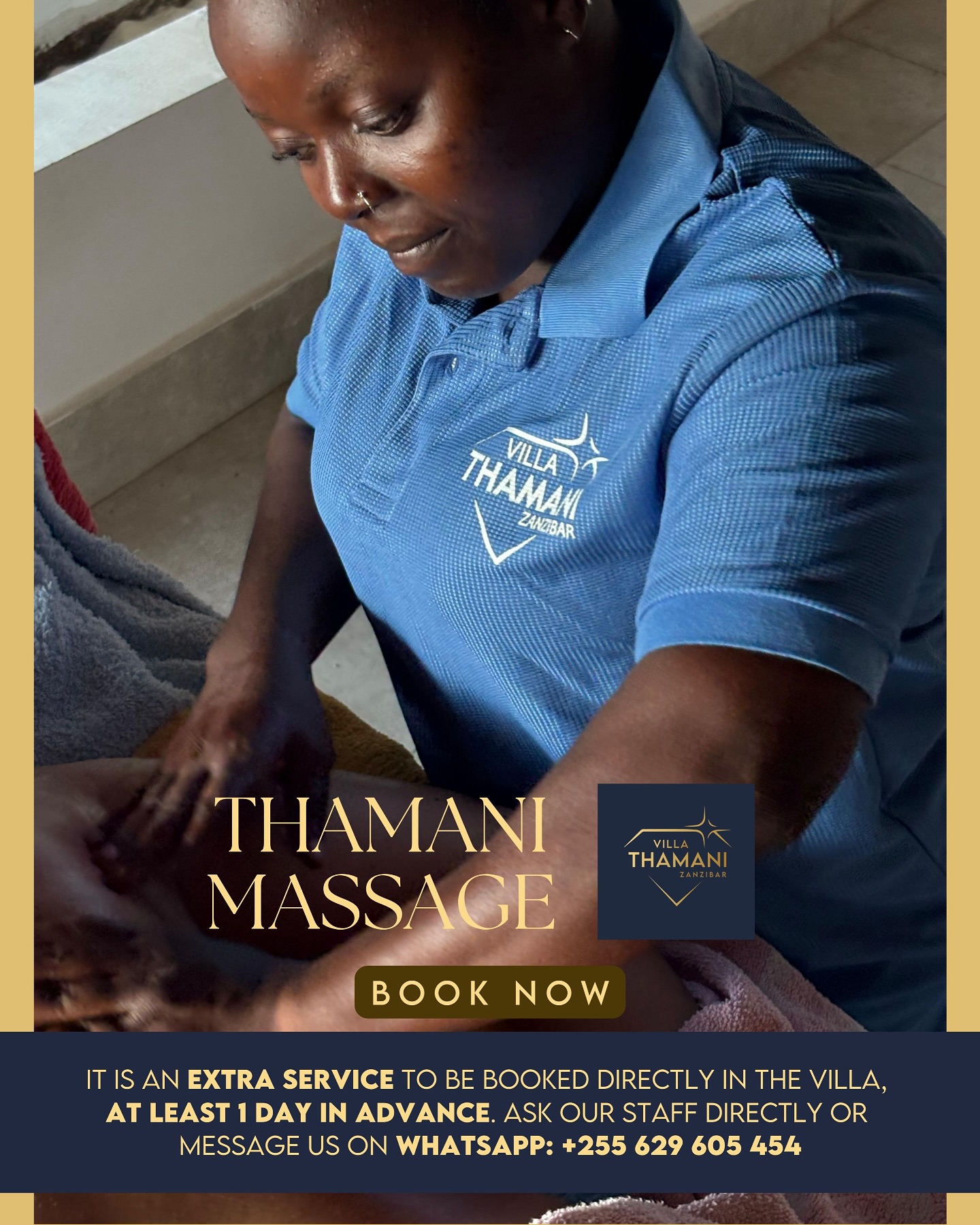 💎💎A massage on the terrace💎💎
a moment of true relaxation at Villa Thamani
Envelop yourself in the scent of coconut oil, listen to the sound of the sea waves and the wind in the palm trees🌴🌴
Unplug from everything, recharge your batteries, abandoning your body and mind to complete relaxation in front of the ocean 🌊🌊
Do not miss the opportunity to treat yourself or someone else to a splendid massage performed professionally by a masseuse from the village 💆🏾♀️💆🏿♂️
