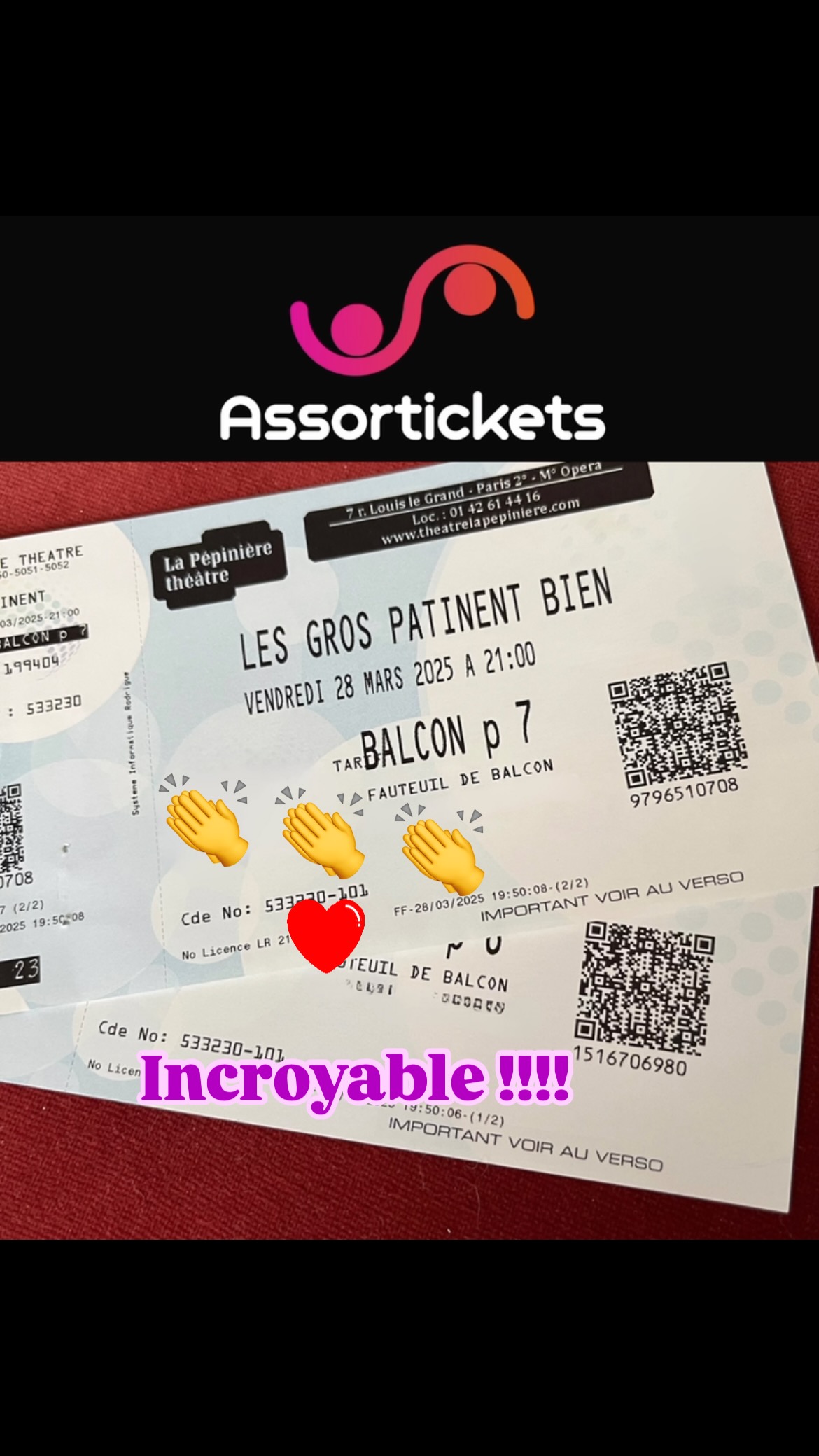 👏👏👏👏 Le programme de la soirée d’hier était « Les gros patinent bien » au théâtre de la Pépinière @lapepiniere_th
🫶Bravo aux comédiens pour cette incroyable énergie, pour cette douce folie et pour cette idée géniale !!!
Meilleur Spectacle de théâtre public aux Molières 2022.
❤️À voir absolument 👍
#theatre #théâtre #sortir #rencontre