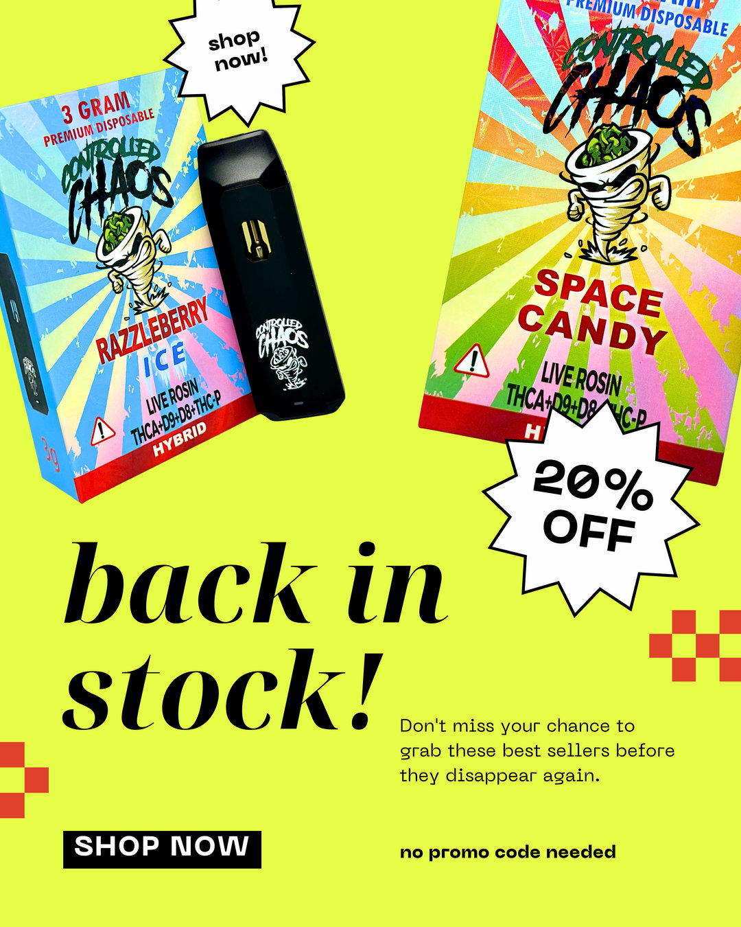 It's baaaack! Endless excitement awaits.
For a limited time, we are thrilled to offer a special discount of 20% on all disposables. No promo code needed. Don't miss out on these savings!