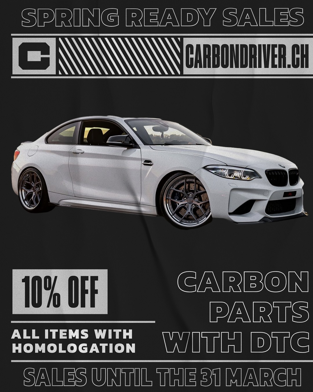 🔥 FINAL 3 DAYS - CARBON DRIVER FLASH SALE 🔥
Don’t miss out! -10% OFF all our homologated carbon fiber parts until March 31st! 🏁
Elevate your car with our Swiss-homologated parts:
• Spoilers
• Front Lips
• Diffusers
• Side Skirts
And much more...
✅ DTC Homologation included
✅ Satisfied or get your money back
⚡️ Promo code: SPRING10
Don’t miss this unique opportunity to get your car ready for spring!
#CarbonDriver #BMWM #BMWMperformance #CarbonFiber #SwissAlpinePerformance #BMWparts #BMWtuning #SwissCars #BMWlife #BMWMnation