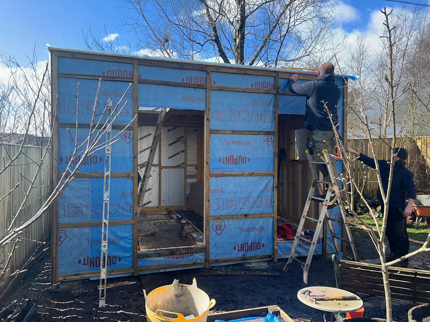 STUDIO UPDATE: Neil and the guys at @callanderlandscapes have been unwavering in their hard work, spirit and determination battling on through the wind/rain/sun/sleet/hail this week. Much respect to them, their work ethic and their craft (as I watch from a dry and warm desk ☕️)