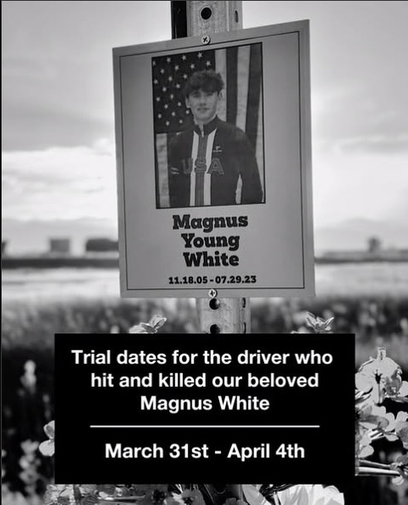 The trial starts today for Magnus White. We show our support for expanded awareness and bike safety for via the family