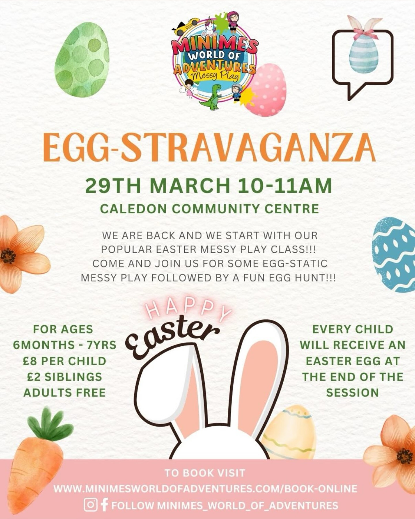 Come along to our EGG-stravaganza!!!
🥰 And just like that MINIMES WORLD OF ADVENTURES is BACK!!! And we are starting back with our most popular EGG-Stravaganza Messy Play Class. An hour of messy fun filled with creativity, sensory, visual play. Bring your little ones along and have some fun!!! 🌺
🍄 Come and have some messy fun, create some egg-tastic masterpieces and then finish the class with a fun and exciting Egg hunt!!! (which always goes down like a treat for the kids!!)
🌸 Saturday 29th March | 10-11 am
🌼 £8 per child £2 for siblings Parents are free
🎊 Come along and have some messy fun with your minimes and make some eggciting memories. 🧺
🎁 Every child will go home with an Easter Egg
👋 Cant wait to see you there, use the link below to book
https://www.minimesworldofadventures.com/book-online🥚
Link in bio