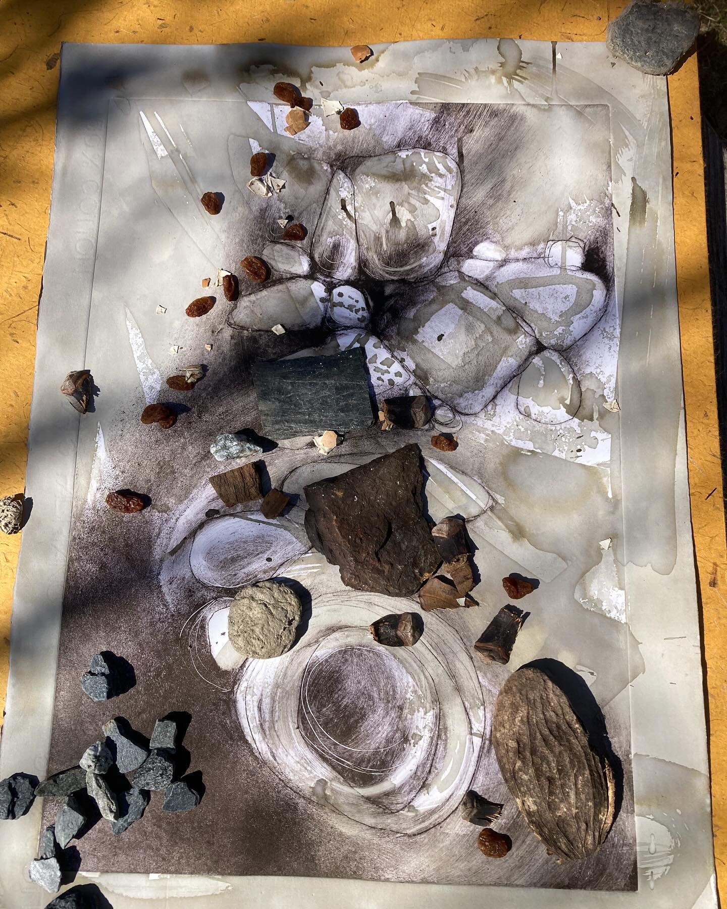 2nd cyanotype attempt over a monotype print of the Source of the Arveyron… 3 hour exposure.#cyanotype#pleinairartist#chamonixvalley