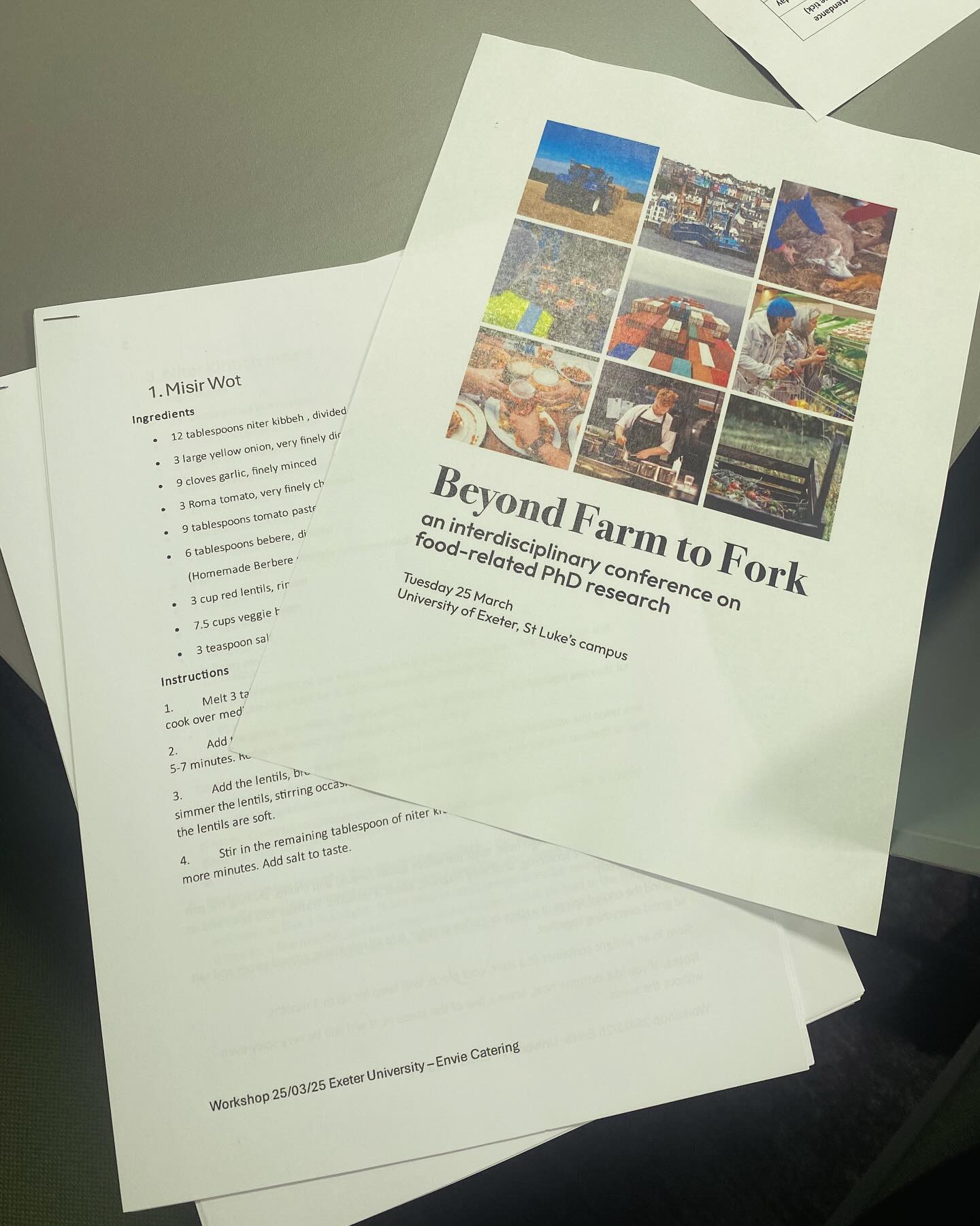 On Tuesday, 3 PhD research students Veronica, @farmingfutures_cycle , Lizzie (@envie_catering ) & James hosted the Beyond Farm to Fork conference to bring together PhD students from across the University of Exeter who are researching food-related topics.
After a welcome talk from Harry West, lead of the Exeter Food network, we each shared our research topics in lightning talks. It was fascinating to hear about projects from across a range of disciplines – history, biosciences, geography, sport and health sciences, anthropology, environmental economics, art – that all touch on the topic of food!
After the lightning talks, Lizzie led us in cooking a delicious Ethiopian meal using seasonal, locally-grown vegetables from @littlebishopsorganics , which we ate outside in the spring sunshine. The afternoon started with a panel on academic collaboration, chaired by James Jennings, before we had the opportunity to create collages based on our research topics.
Thank you to our attendees for enthusiastically engaging in the event, to our panelists (Steven Emery, Fatma Sabet, Dan Bebber, and Claire Holleran), to the Exeter Food network, and to the University of Exeter Researcher Development and Research Culture team for funding this event!
@fooddrinkdevon @liesbeth_bosschaert. @cdt_summer