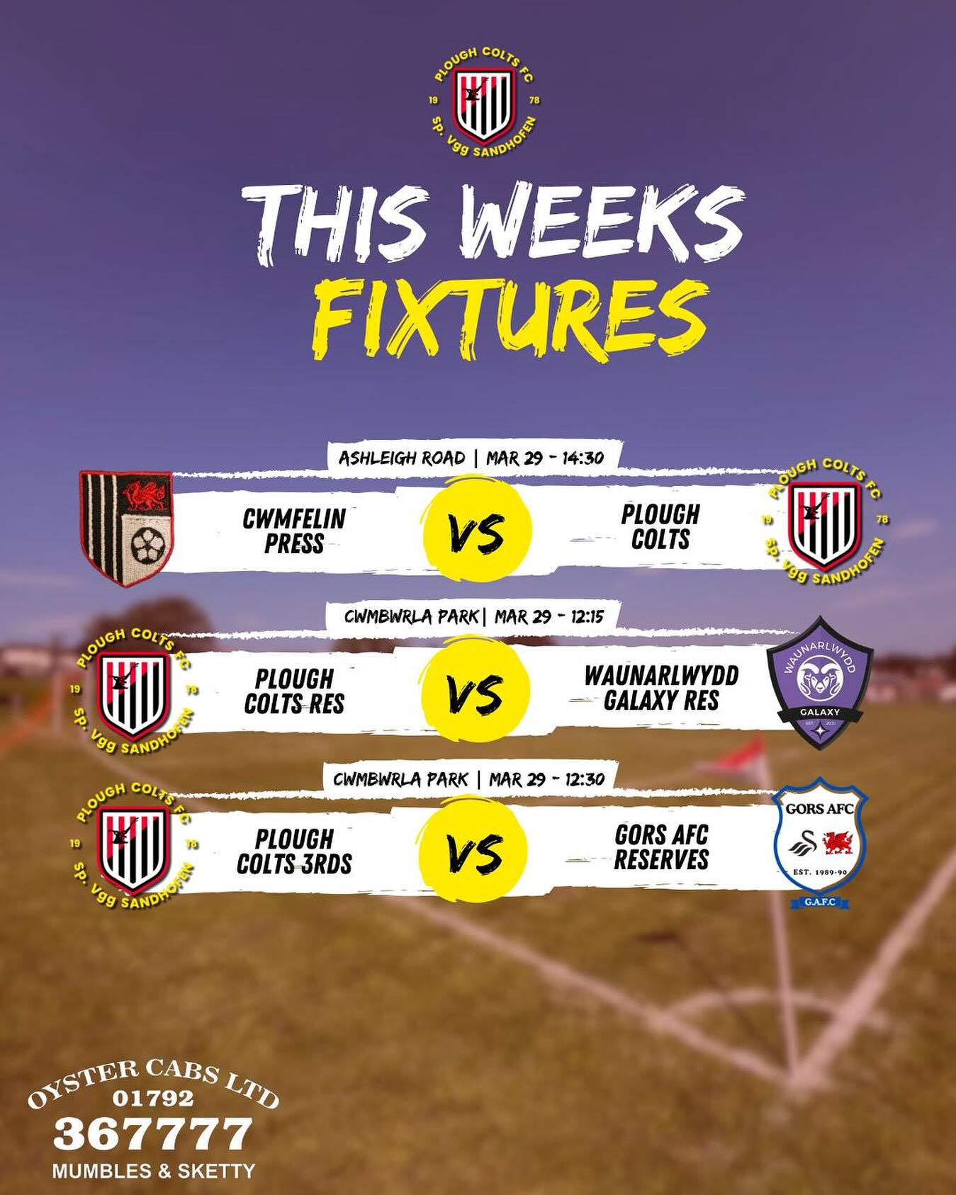 3 fixtures this weekend to look forward to, both of our reserve teams home at cwmbwrla so come along and support them 👏🏻 then our first team are at Ashleigh road in the derby 🔴⚪️
@bradpartondesign
@oystercab