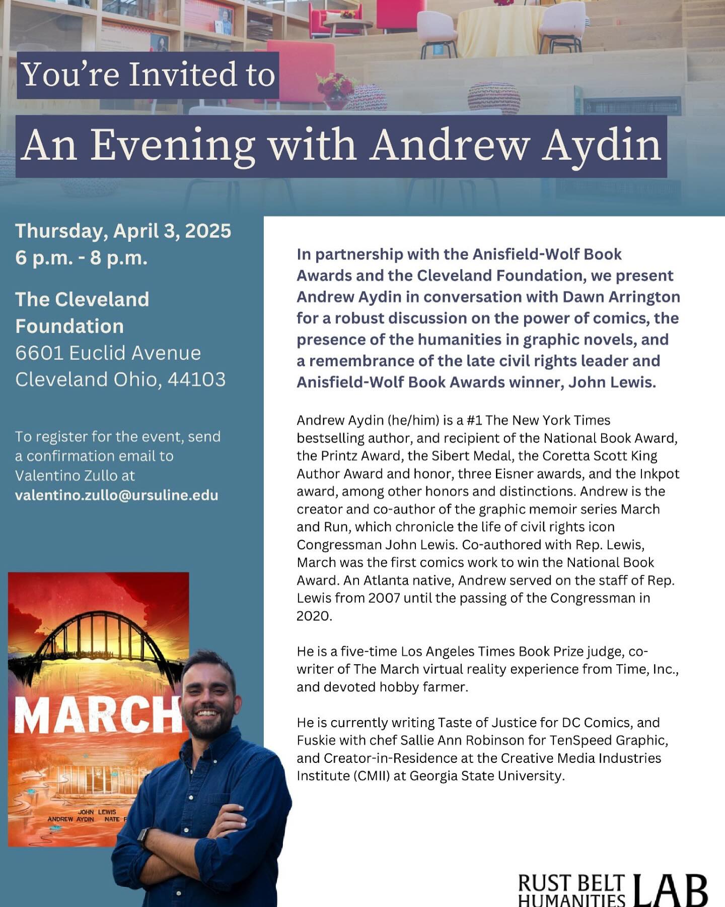 Next week at the @clevefoundation, @andrewaydin will be in conversation with @elisa304. We will honor John Lewis who won the @anisfieldwolf award in 1999 as the award turns 90 this year. See you there! @comicsatthecorner @ursulinecollege