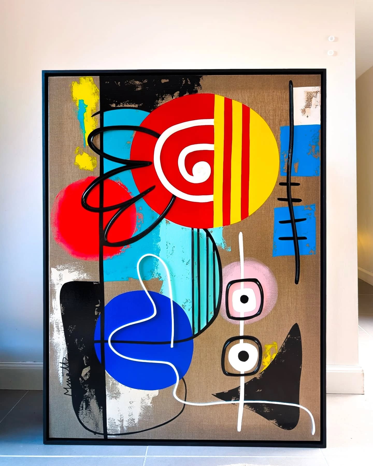 Abstrait 97x130 fond lin, vendu 😊🙏