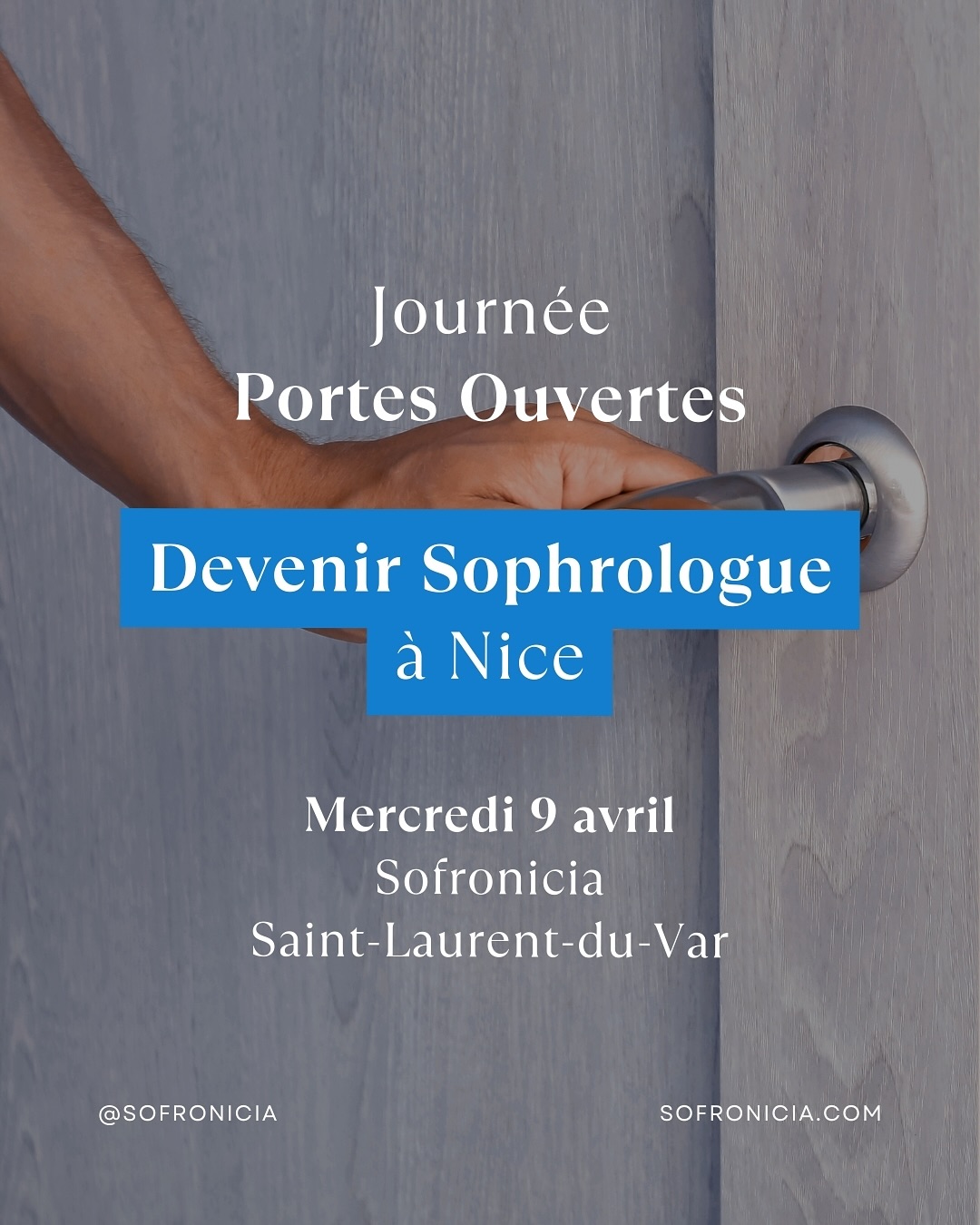 Nouvelle journée portes ouvertes chez Sofronicia, le mercredi 09 avril de 9h à 18h dans nos locaux à Saint-Laurent-du-Var.
L’occasion de découvrir la sophrologie, notre école mais aussi notre formation « Devenir sophrologue », lors d’un rendez-vous personnalisé et en individuel.
Prochaine rentrée pour la formule semaine à Saint-Laurent-du-Var : le 12 mai 2025. En savoir plus
⚠️ Réservation obligatoire ⚠️
📞 06 84 70 51 29
📧 ecole@sofronicia.com
📍Sofronicia
40 boulevard Jean Ossola
Saint-Laurent-du-Var