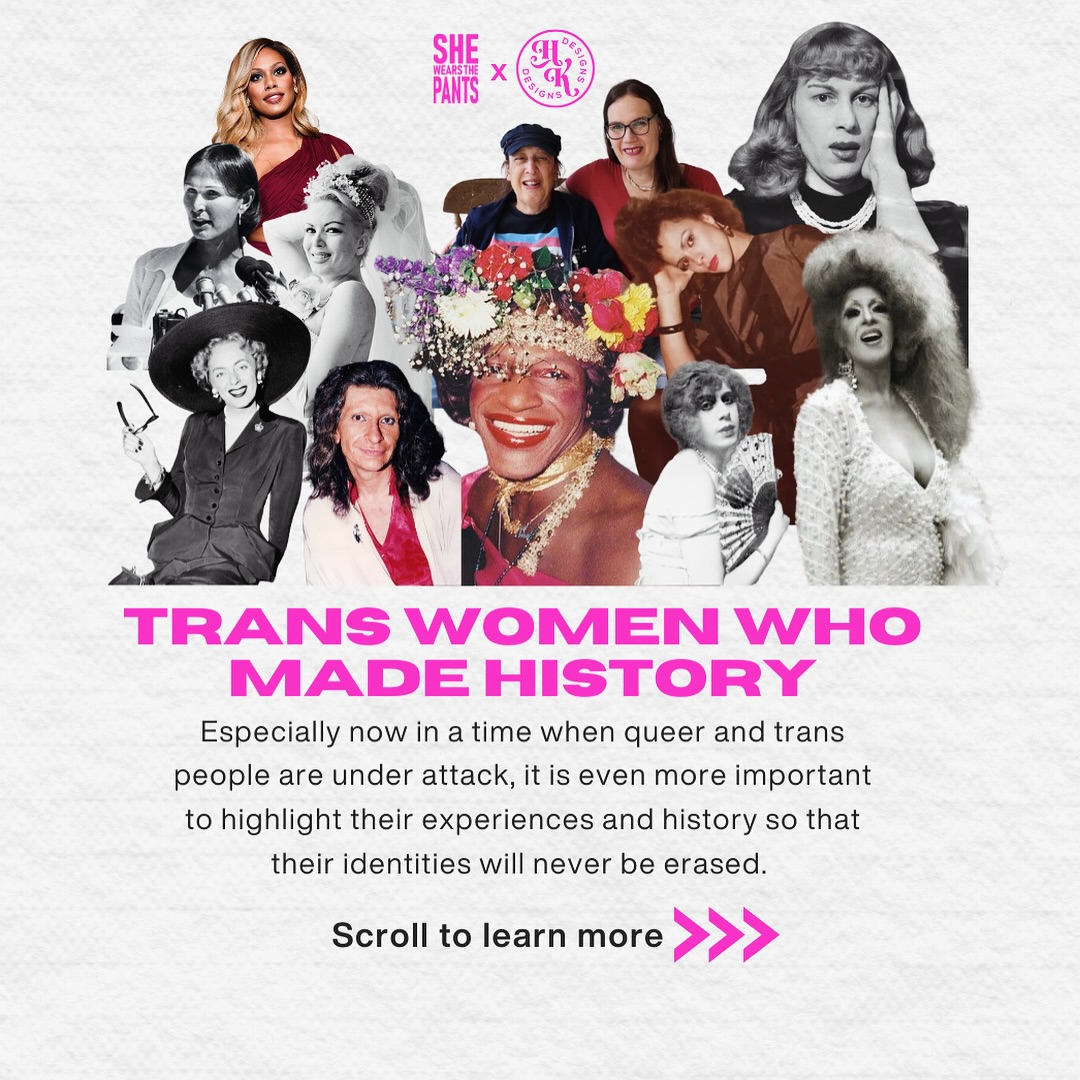 Our WHM weekend with @hannah_k_designs continues as we celebrate trans women who have changed our world for the better by living authentically and fighting for equal rights. SWIPE to learn more about these inspiring individuals and their stories 💕✨