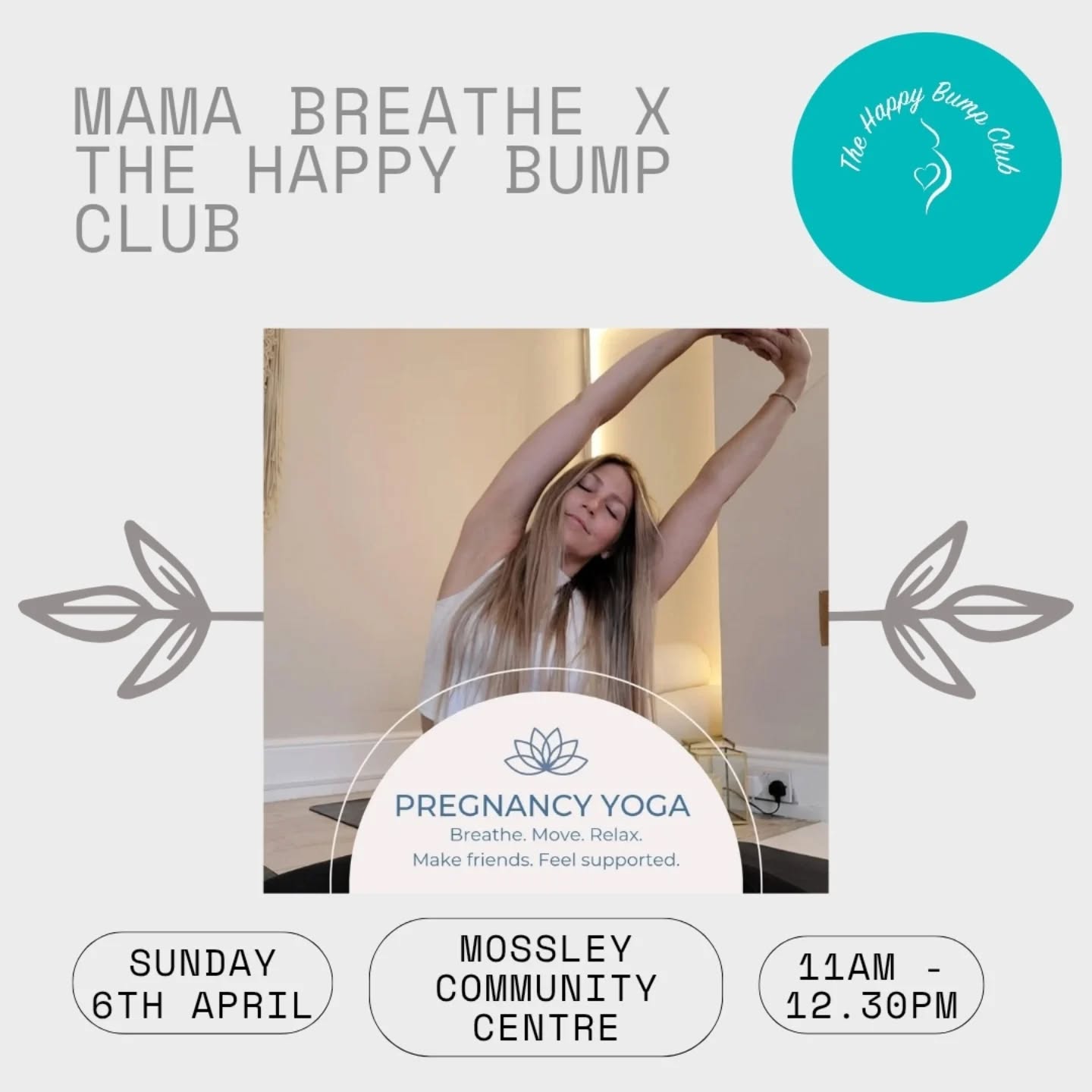 Good Morning everyone 🌞
Hope you are all well?
Apologies for the late notification of our next bump club...! I have recently gone back to work after maternity leave and trying to get my ducks back in a row, as they say!! I'll get there eventually!
So our next session is THIS SUNDAY!!
We have the lovely Jade joining us, aka Mama Breathe. She will be doing a fabulous chilled pregnancy yoga session with us, giving you time to relax and connect with your baby.
As always our sessions are FREE!!
Please book your place through eventbrite or via our website www.thehappybumpclub.com
https://www.eventbrite.co.uk/e/the-happy-bump-club-43-tickets-1305473810309?aff=oddtdtcreator
I look forward to seeing you there!
Emma x