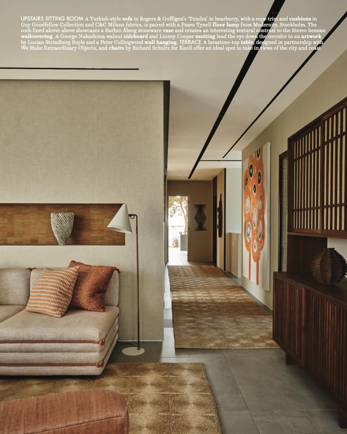 We love mixing different textures - burlap, cork, rush, concrete, ceramics, and Nakashima furniture. It might sound like a dog’s dinner, but it all comes together beautifully!
@houseandgardenuk @mrdavidnicholls @hattabyng @horwoodphoto