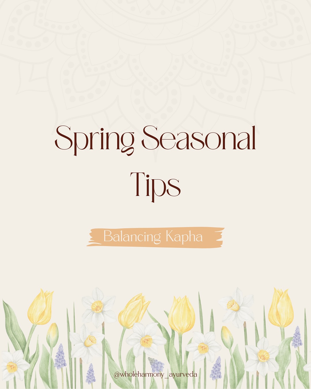 Spring is kapha season and kapha’s gunas (qualities) are heavy, cold, slow, oily, sticky, and dense. Follow these tips to counteract these qualities and stay balanced during Springtime 💐 🐣.
#ayurveda #spring #springtips #kaphaseason #seasonalchanges #seasonaltips #ayurvediclifestyle #ritu #ayurvedicmedicine #ancientwisdommodernwellness #harmonywithnature