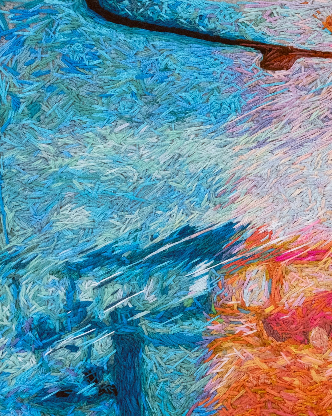 Thermal Gossip. 🩵🧡
This was the first piece I created for Head Under Water. This series reimagines accidental moments captured in film photography—light leaks, double exposures, and slips of focus—as tactile, embroidered landscapes. By translating these ‘errors’ into thread, I explore how imperfections can become intent. While refererencing these ‘miphaps’ I have stepped into a more abstract and expressive way of working, and I will say, I love it!
This piece, Thermal Gossip is that feeling of staying warm, while it rains outside. Some light skinner in the backseat, with hot coffee after a swim… I wonder if any Cape Townians can spot where it is?
Head Under Water opening is on Sunday 6th at 11:30 at @rkcontemporary
I will exhibiting along side @kristenmcclarty_art and my main squeeze @gwyn_studio to bring a full visual delight!
#embroidery #fibreart #needlework #stitched #threadworkembroidery