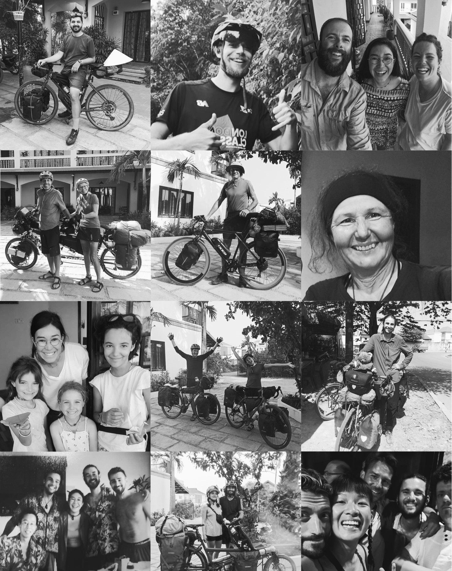 Ils sont les visages du voyage à vélo
Leurs chemins se sont croisés, leurs aventures rencontrées et leurs histoires entremêlées à Siem Reap.
@warmshowers_org est une communauté qui rassemble des voyageur.euse.s à vélo du monde entier. Créer cette connection basée sur la confiance et le partage permets d'accueillir chez soi ou d'être accueilli. C'est si simple et authentique.
Quand j'étais moi-même en voyage, arriver chez des hôtes Warm Shower était toujours un ressourcement dans les multiples tumultes du voyage en itinérance. L'hospitalité de mes hôtes créait cet espace de compréhension mutuelle, sain et safe où je me sentais non plus ovni à roulettes, mais bien élément en mouvement d'une communauté ayant choisi la lenteur pour tracer son chemin.
Aujourd'hui, habitant à Siem Reap, j'ai enfin la chance de pouvoir redonner tout ce que la route m'a offert plusieurs années en arrière. Et j'y suis peut-être allée un peu fort... Depuis décembre dernier, pas moins de 55 voyageur.euse.s à vélo se sont succédé.e.s chez-moi ! Beaucoup de belles rencontres et d'intensité de vie partagée. Ma jauge d'affection déborde, waouh.
Je me suis alors rendu compte de la diversité qu'offre le voyage à vélo : solo, en couple, en famille, à moins de 22 ans ou à plus de 65 ans, en tandem, en vélo pliant ou couché, minimaliste ou les sacoches débordant de souvenirs, effort minimum ou défi sportif de l'extrême, à travers les chemins poussiéreux ou les autoroutes bondées, en courtes vacances ou parti.e.s pour toujours.... Chacun.e façonne son voyage à son image.
Alors, je me sens tellement reconnaissante d'avoir pu être le point de passage, le noeud fédérateur qui a fait se croiser tant de chemins d'une si belle communauté.
Merci à vous d'être passé.e.s par ici. A très vite ici ou ailleurs, le monde n'est pas si vaste pour celles et ceux qui savent l'arpenter avec patience 🌏