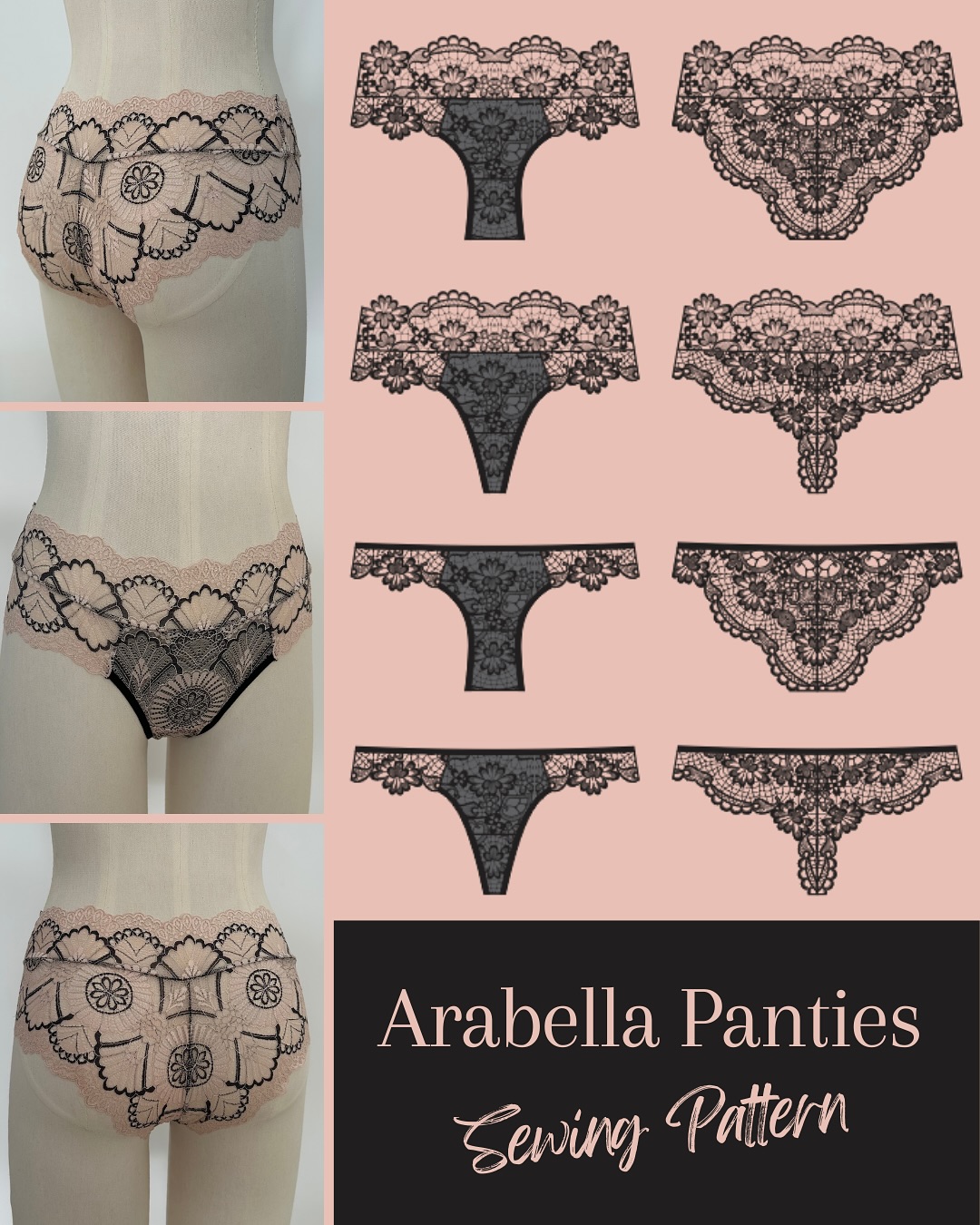 Arabella Panties: delicate, versatile, and my favorite 💕
This sewing pattern includes four variations, two back options and two waistline finishes: a higher rise with lace or a lower rise with fold-over elastic. Mix and match the details to create a style that suits you perfectly!
Which version would you make first? 💕
Arabella is available as a PDF pattern: download, print, and start sewing today! ✂
Find it through the link in my bio. ✨