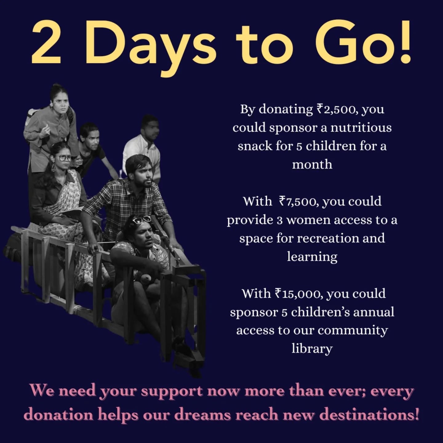 TWO DAYS LEFT! Your donation could change the story for our dream world, Khwāb Ghar! Every individual contribution matters, and we're counting on your support. Donate now!
#supportourdreams #lastchancetodonate #crowdfundingcampaign