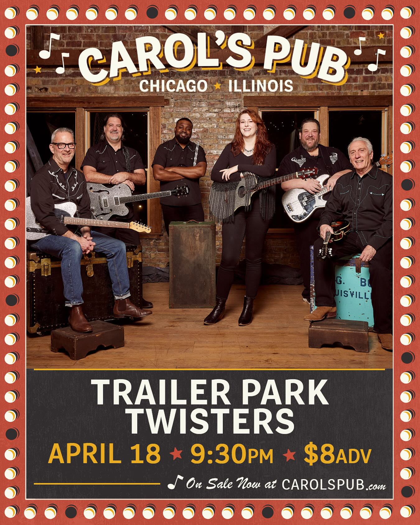 Hey hey Twister Gang! April 18th, we’ll be touching down at Carol’s Pub at 9:30pm. Get your tickets and reserve your tables NOW! Link in story or visit @carolschicago!