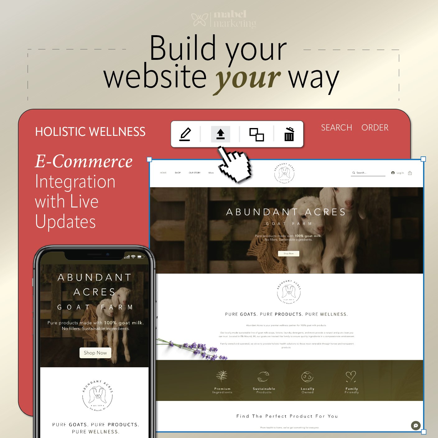 In such a demanding business landscape, your website should work as hard as you do - and now it can! 🌟
At Mabel Marketing, we specialize in creating personalized websites that are both creatively unique and business functional for seamless e-commerce integration, mobile optimization, product inventory, and more. As your dedicated WIX and Squarespace expert, we are committed to providing an authentic website that speaks to you and your ideal customers!
👉 First time clients get an exclusive FREE website audit + 15% off your first project!
Visit us online or call now and reserve your personalize website services today!
#customwebsite #customwebsitedesign #ecommerce #digitaltransformation #wixwebsites #squarespacewebsites #websitebuild