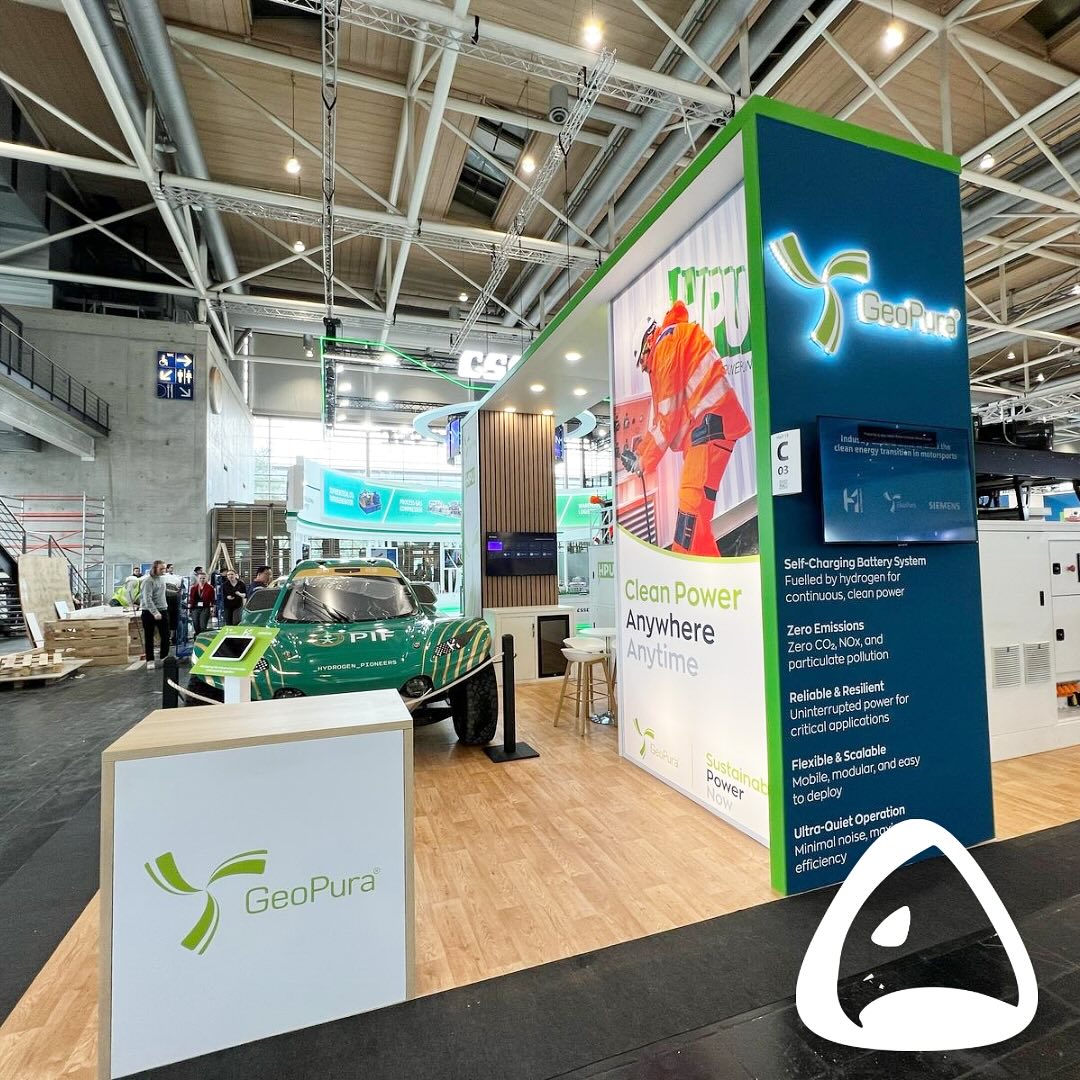 Busy few weeks for Blue Hawk in Europe. First install at Hannover Messe for GeoPura. Great install for a local company going global with their Hydrogen Power Units. #hannovermesse2025 #exhibitionstanddesign #designandbuild #creative #production #wearexpo