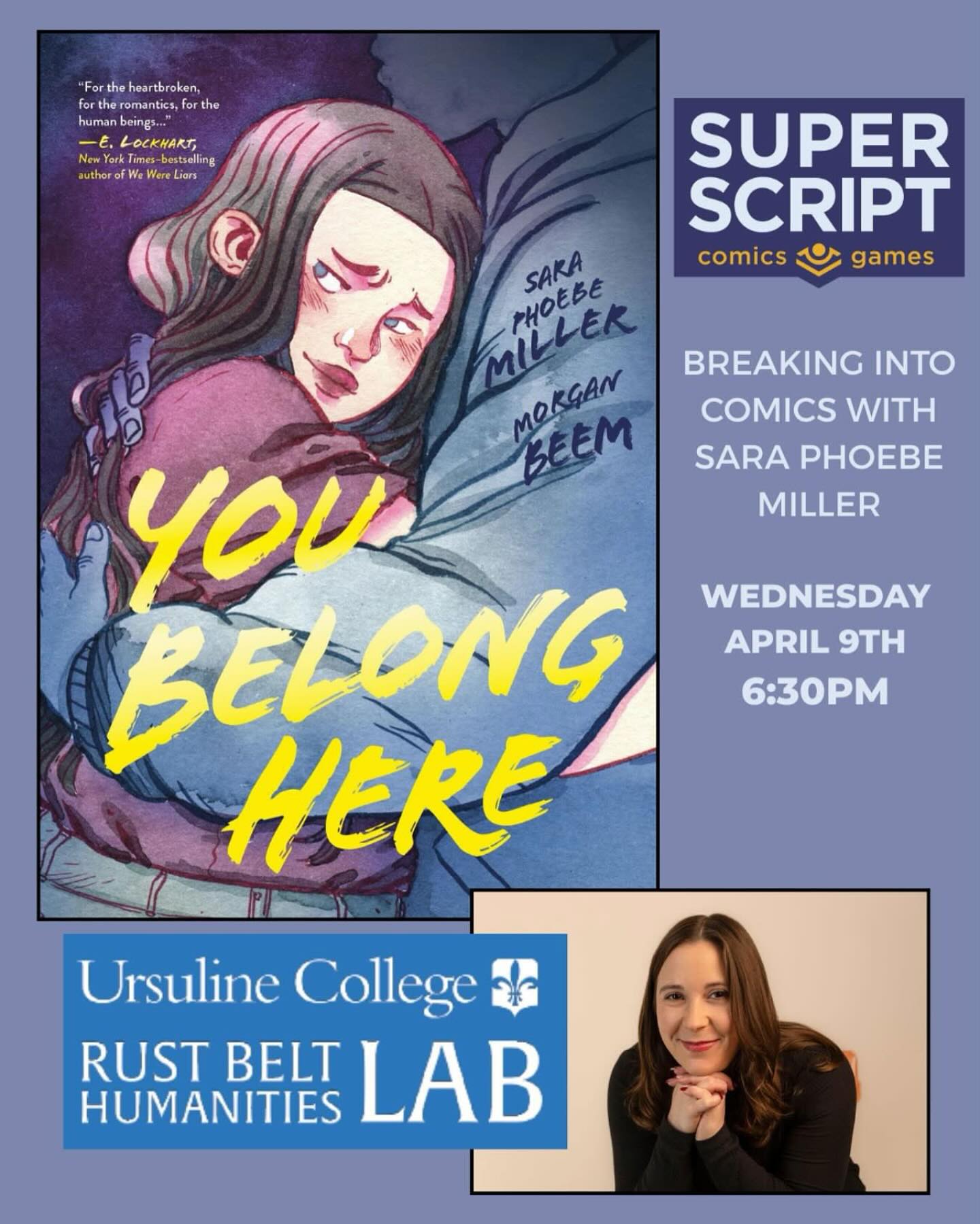 We’re super excited to be partnering with @superscriptohio to host @saraphoebee next week in Cleveland! Come join us for a fun talk, grab a copy of You Belong Here and get it signed! @01firstsecond @morganbeem