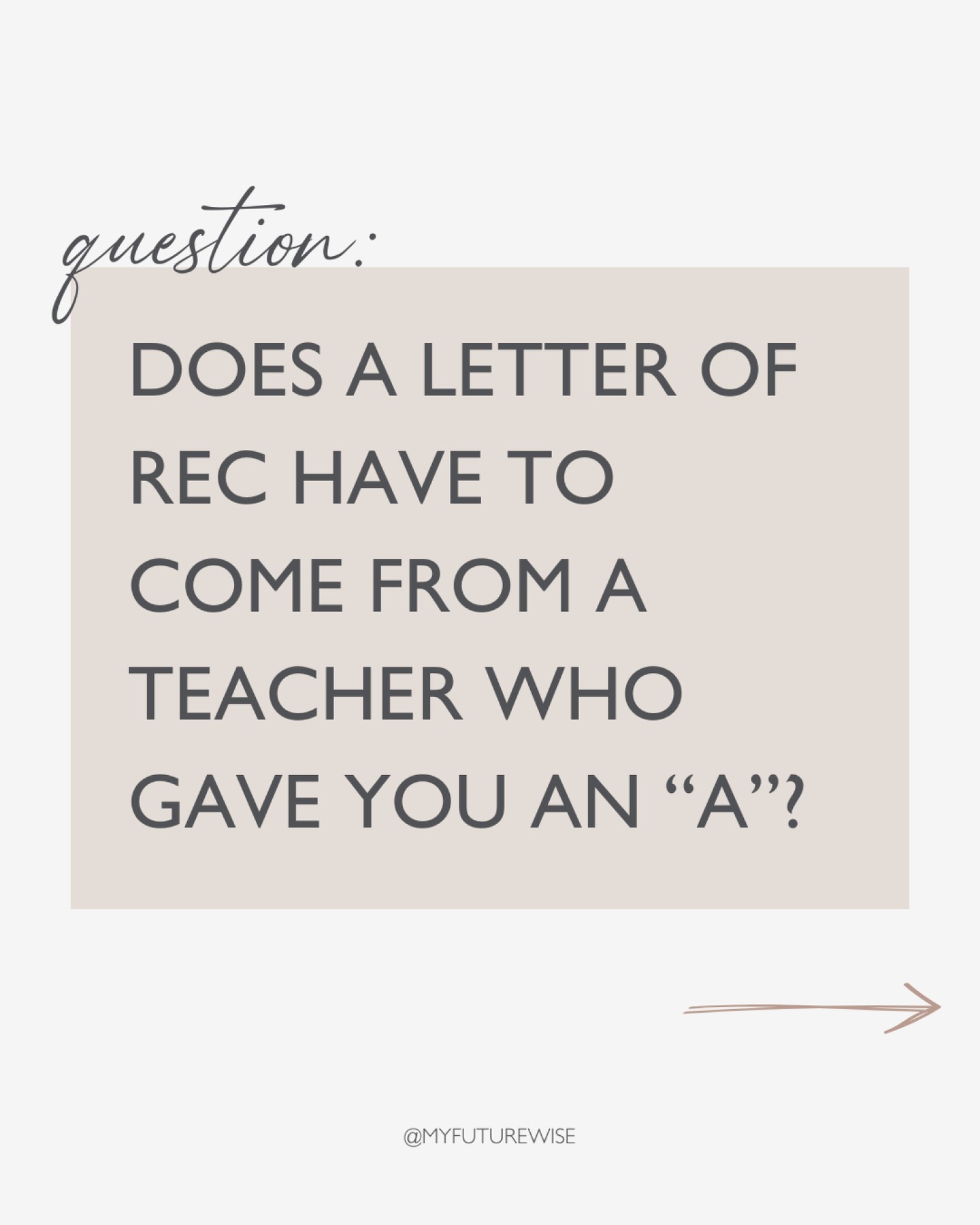🤓 When you’re deciding which teachers to ask for letters of rec, consider teachers who can speak to your growth over the course of the year, your engagement in class discussions, and your ability to take direction.
👉 Just as it’s possible to get a mediocre letter from a teacher who gave you an A, it’s also possible to get an outstanding letter from a teacher who didn’t give you an A.
🧐 Want to completely demystify college admission? Looking for access to a professional college counselor while also not breaking the bank?
The FutureWise Collective | Class of 2026 is officially open for enrollment.
I’ve meticulously designed this college counseling program to give you the expert advice and personalized support you need to crush every single aspect of your college admission process.
You get direct access to me every step of the way.
💵 And because The FutureWise Collective is fully customizable, it's college counseling that fits your exact budget.
Comment '2026' and I'll send you the details about how to enroll.