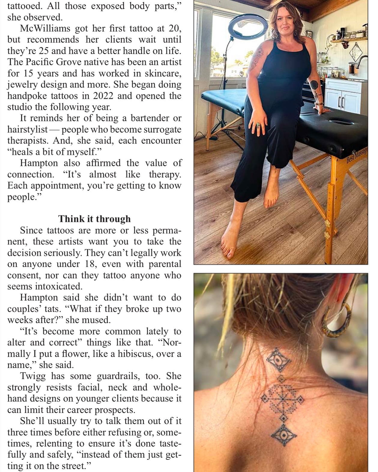 Huge thank you to Elaine at the @carmelpinecone for featuring female tattoo artists in this months edition and including our sweet little studio @songdog.studios and @wildiris.tattoo and @wayfinder_ink ❤️