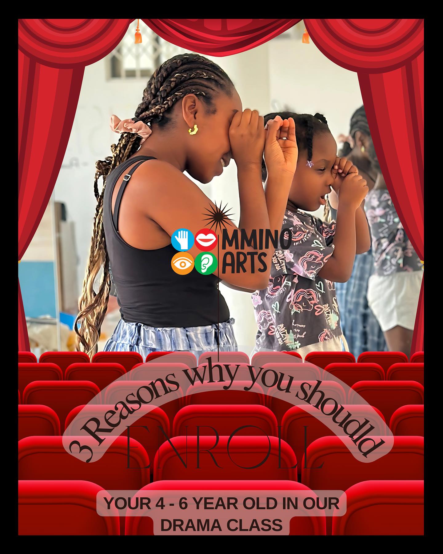 🎭✨ Why your child should join Mmino Arts Drama Class this Theatre Thursday! ✨🎭
1️⃣ Improves Motor Skills & Body Awareness – Watch them develop coordination and confidence while expressing themselves through movement.
2️⃣ Stimulates Creativity & Imagination – Let their imaginations run wild as they explore new stories, characters, and worlds.
3️⃣ Enhances Social Skills – Drama is the perfect way for your child to connect, communicate, and collaborate with peers.
🎉 Bonus Reason: Loads of FUN every week! 🙌
⏰ Join us every Thursday from 3:30–4:30 pm – let’s create, explore, and have a blast together! 🎭