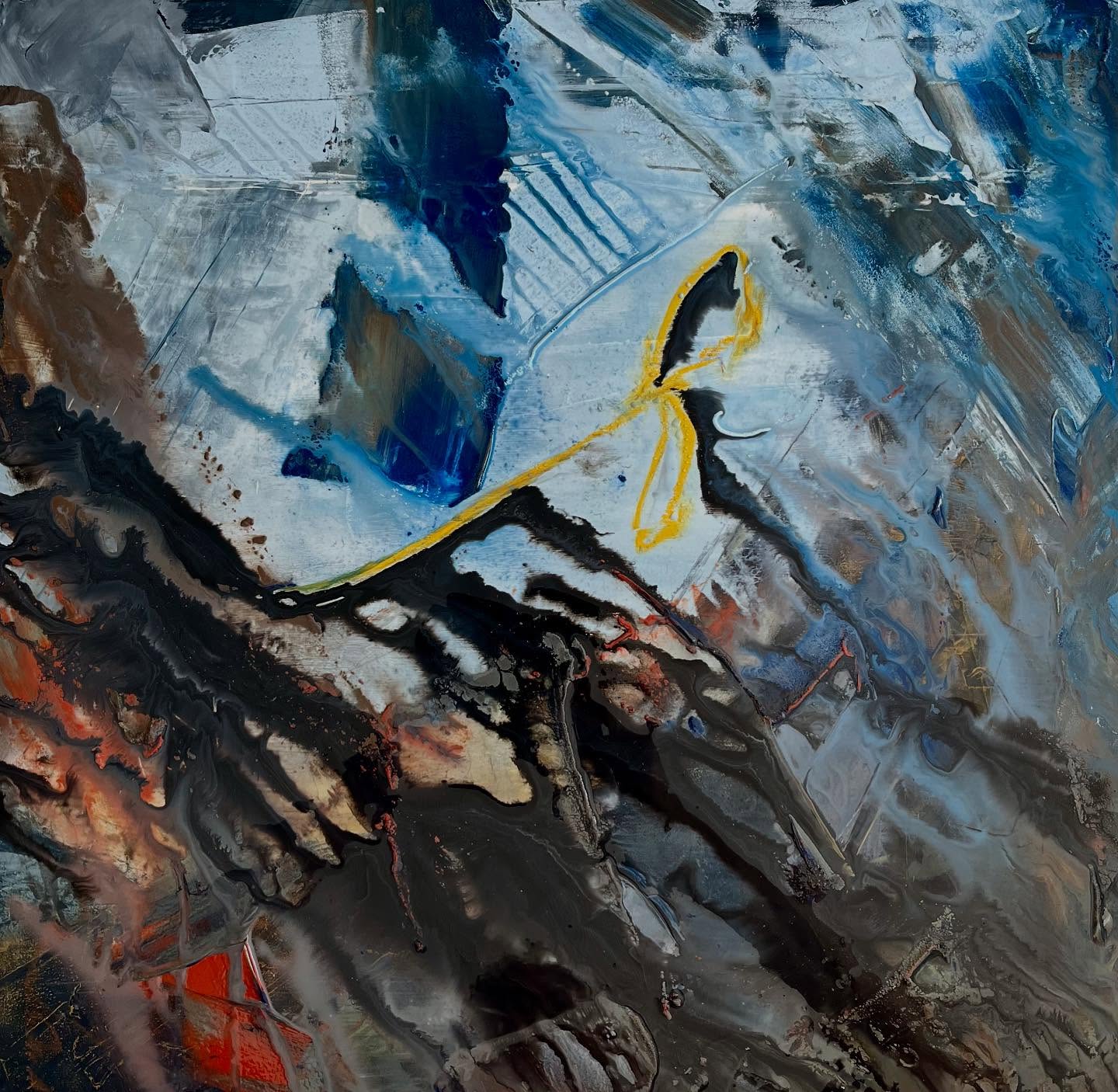 Just back from praying on the Rhigos Mountain over Neath and Rhondda Valleys and this spontaneously emerged…. Well pleased with it so far #angelsreleased #rhigosmountain #neathvalley #rhonddavalley #landresponding #abstractart #abstractlandscape #abstractacrylic